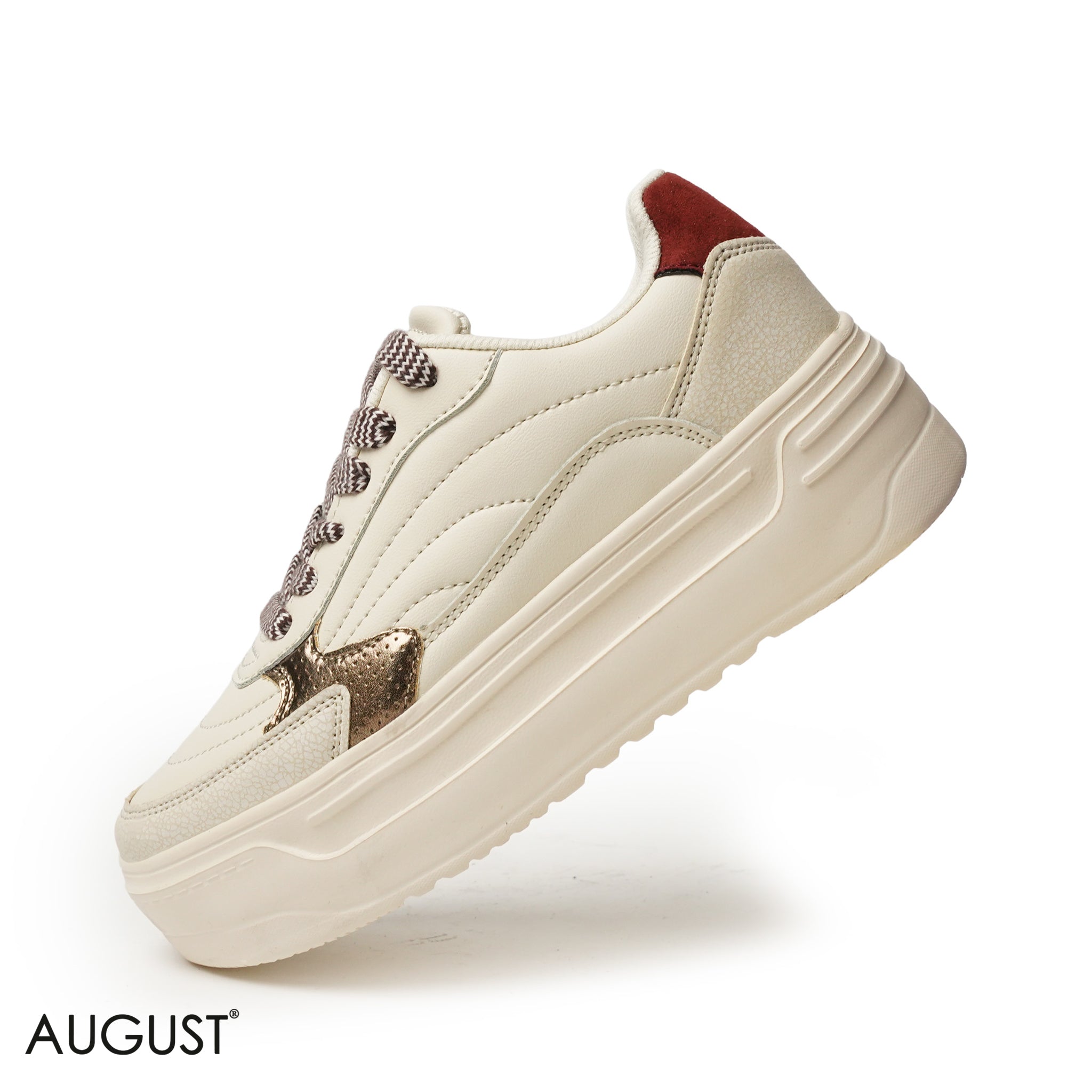 BEIGE LEATHER SNEAKERS WITH THICK SOLE
