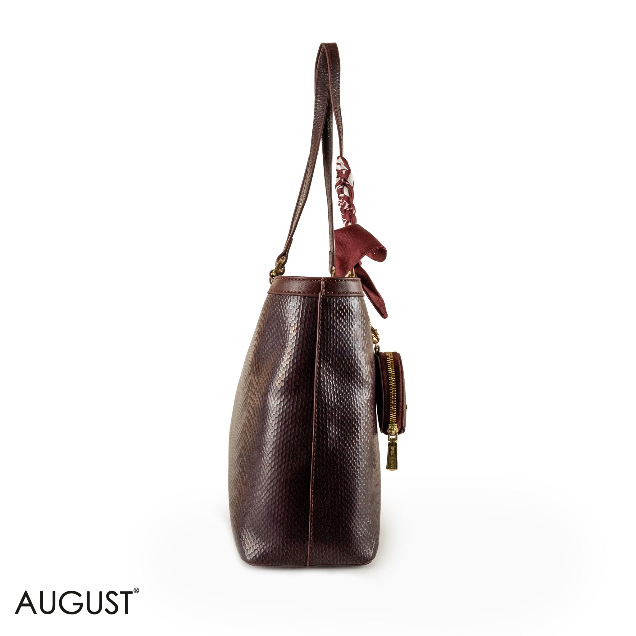 GLOSSY SNAKE LEATHER SHOULDER BAG WITH SCARF - LARGE