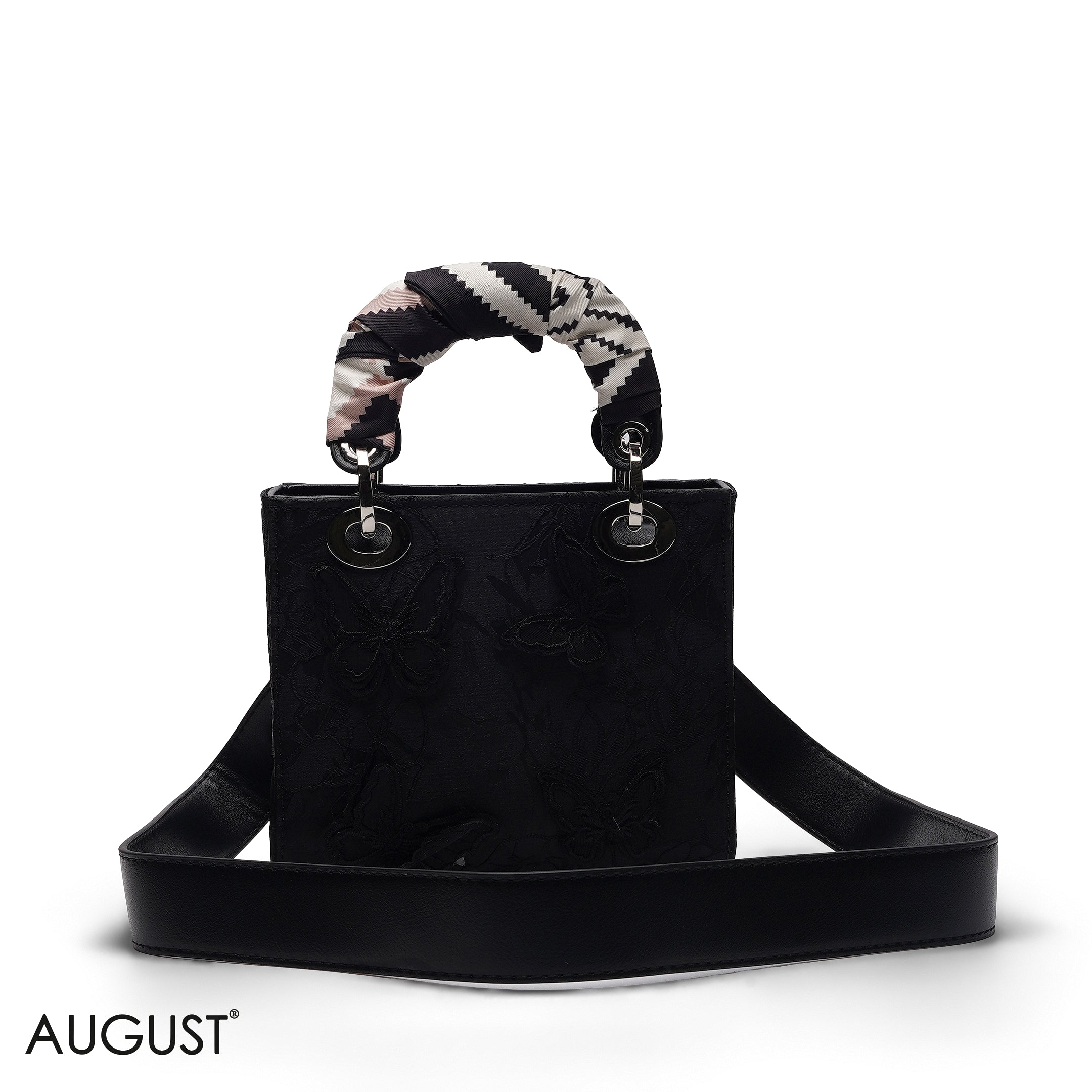 BLACK BUTTERFLY EMBROIDERED LACE TOTE BAG