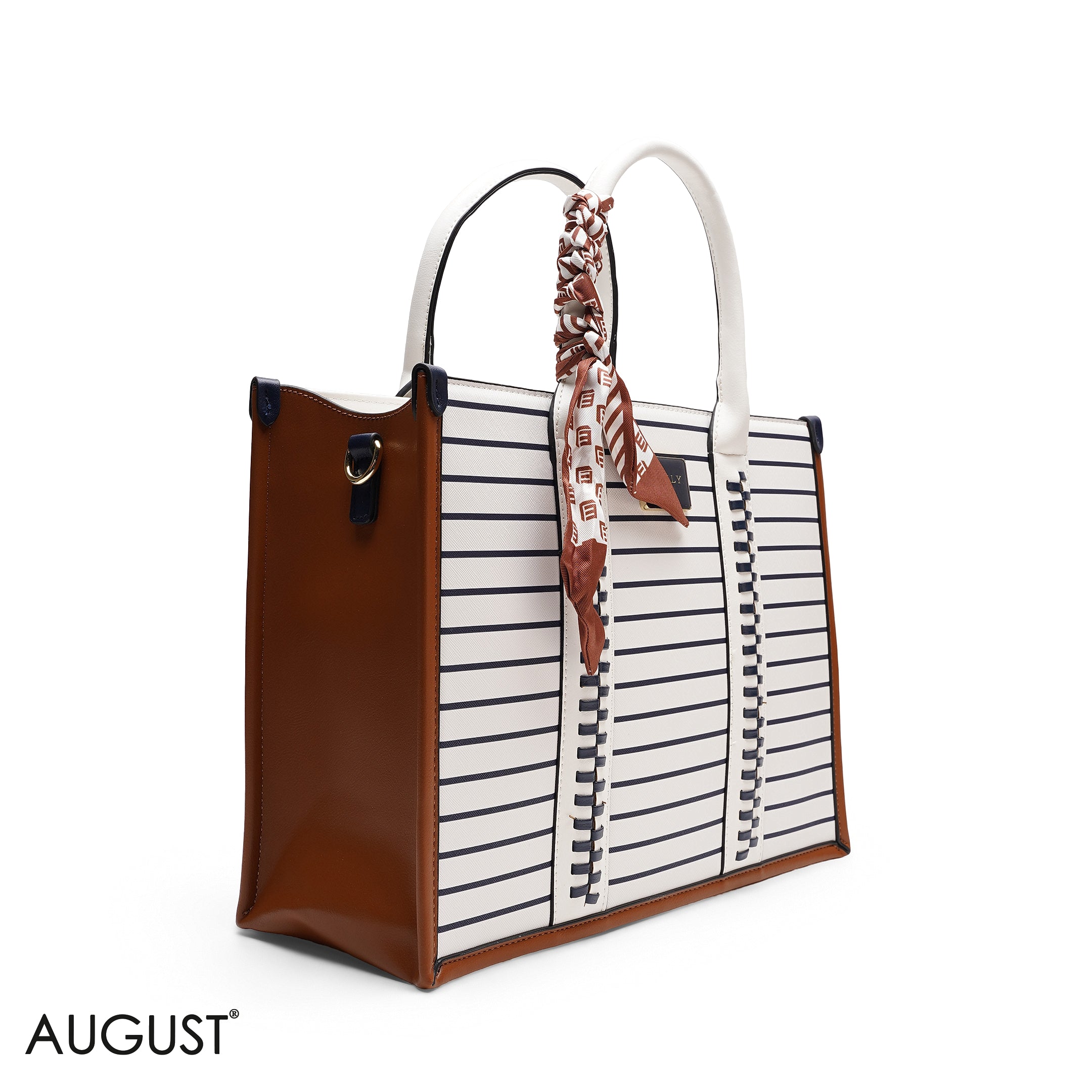 STRIPPED TOTE BAG WITH SCARF AND POCKET