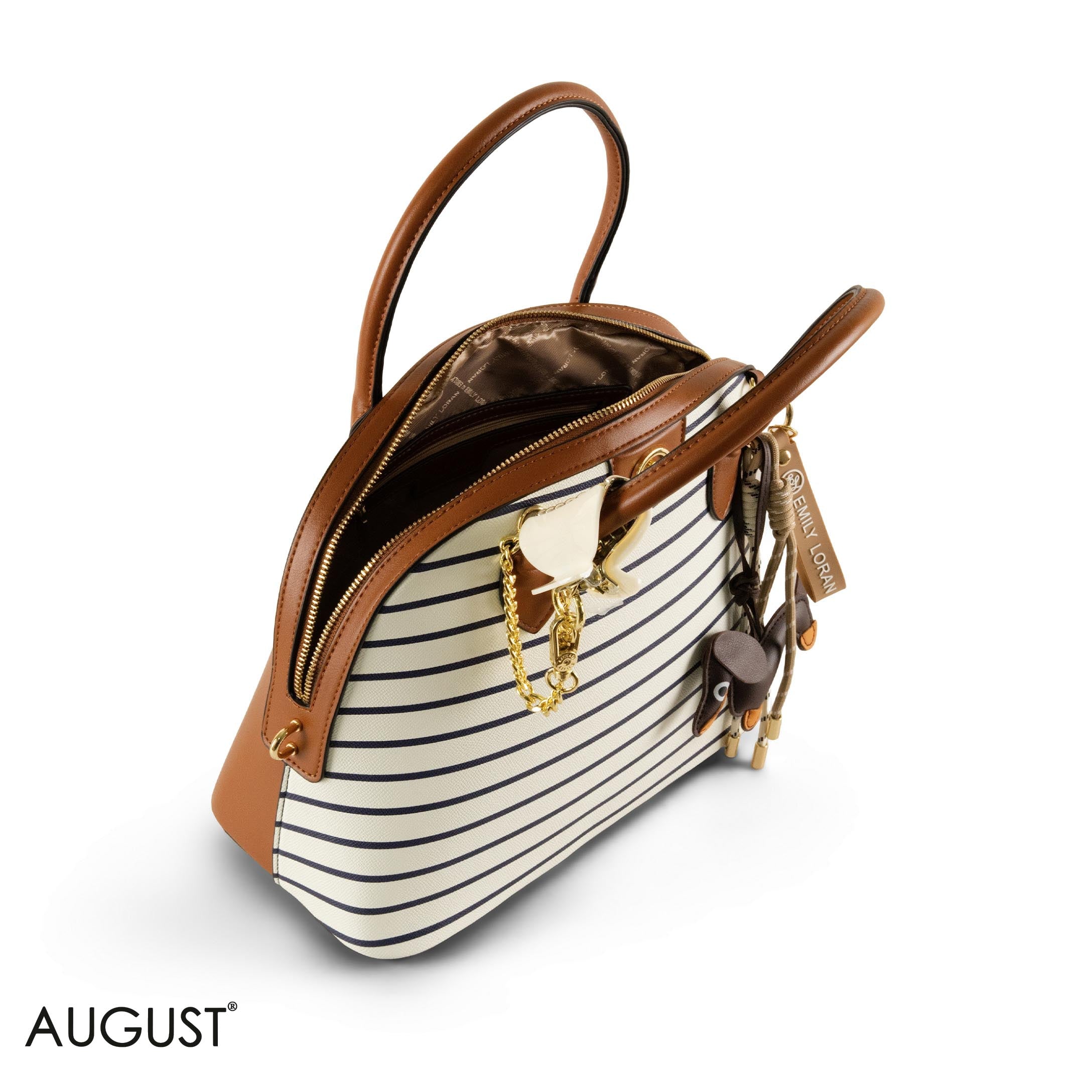 STRIPPED NAVY LEATHER HANDBAG WITH ACCESSORIES - LARGE