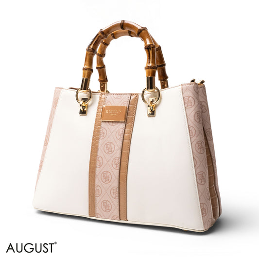 EMILY LORAN LEATHER,CANVAS HANDBAG WITH BAMBOO-HANDLED -MED