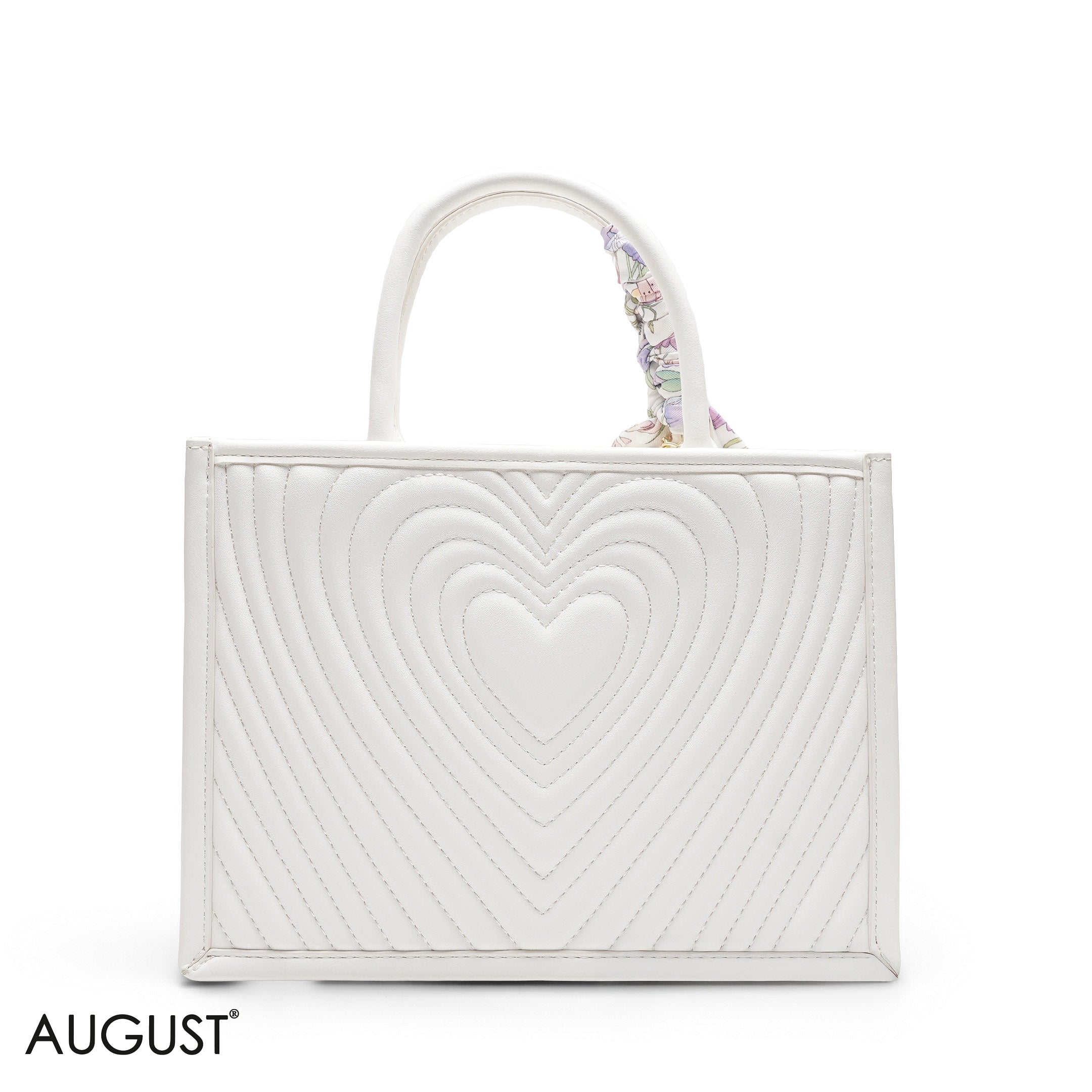 HEART QUILTED FLORAL SCARF WHITE TOTE BAG