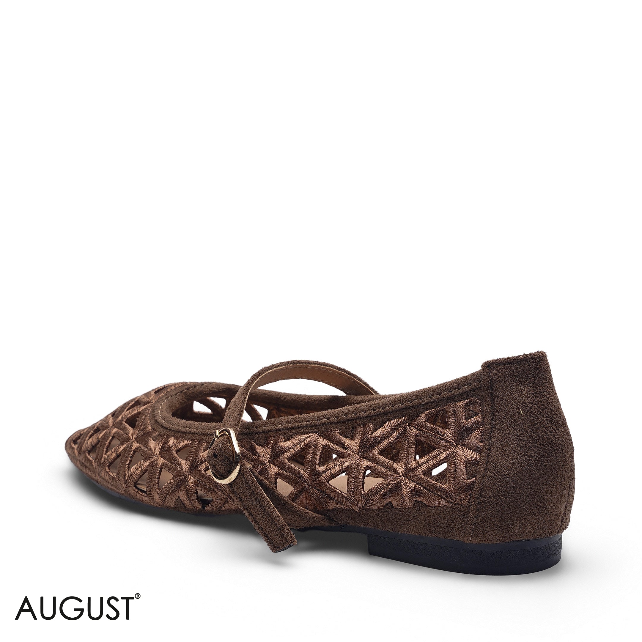 BROWN SUEDE CUT-OUT GOLD MARY JANE