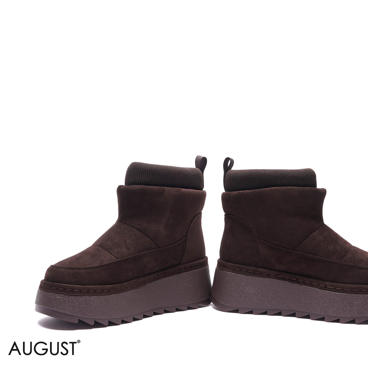 PLATFORM KNIT-COLLAR SUEDE BOOTS