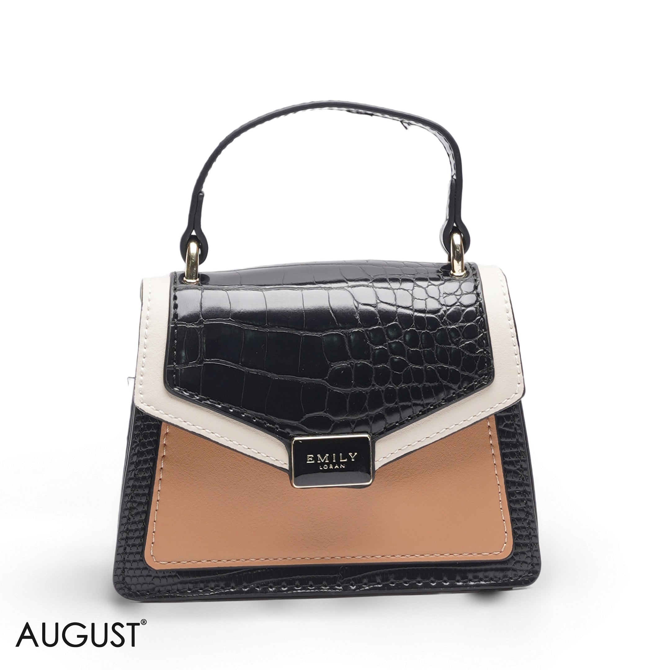 MINI BLACK & TAN BAG WITH GOLD CHAIN