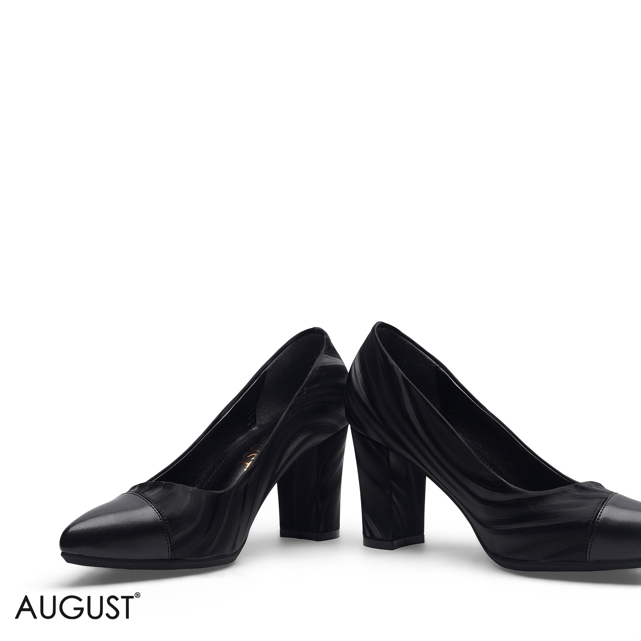BLACK CLASSIC MARBLE TEXTURE BLOCK HEEL PUMPS