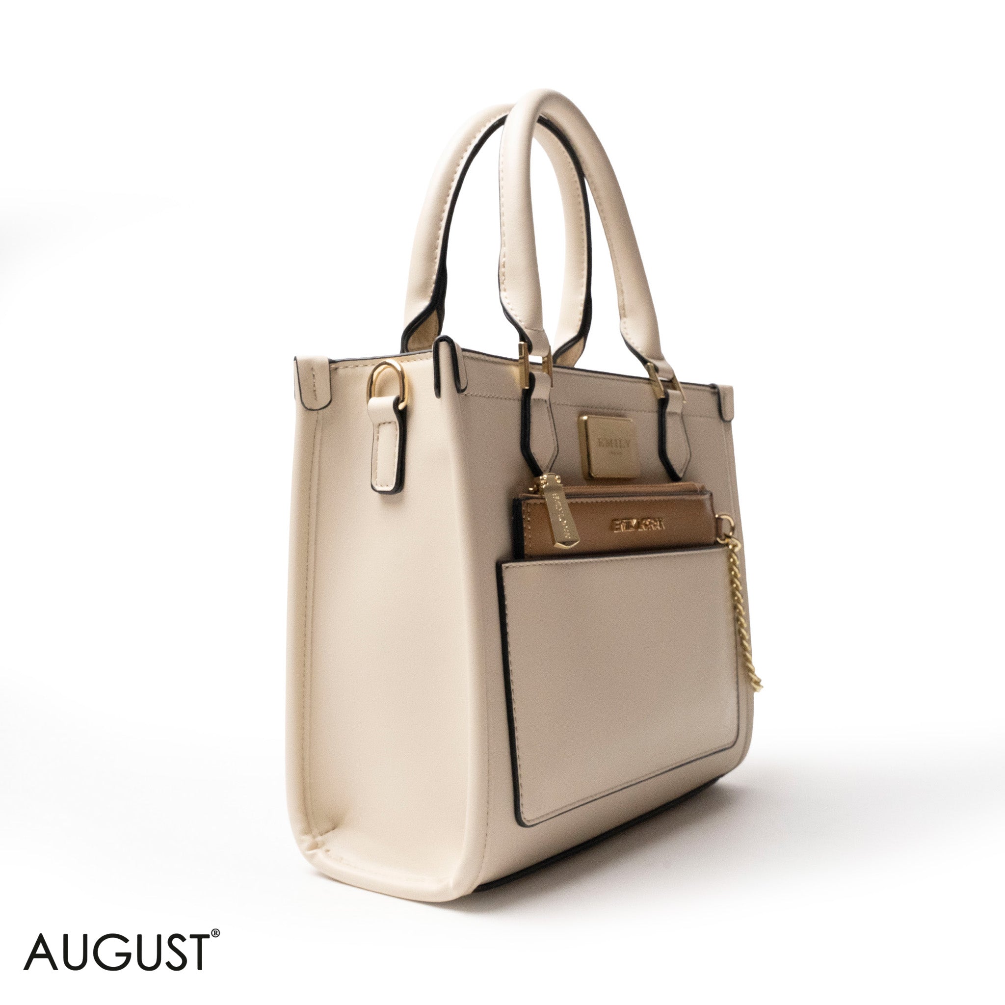 LEATHER HANDBAG WITH MINI WALLET IN BASIC PRINT - MED