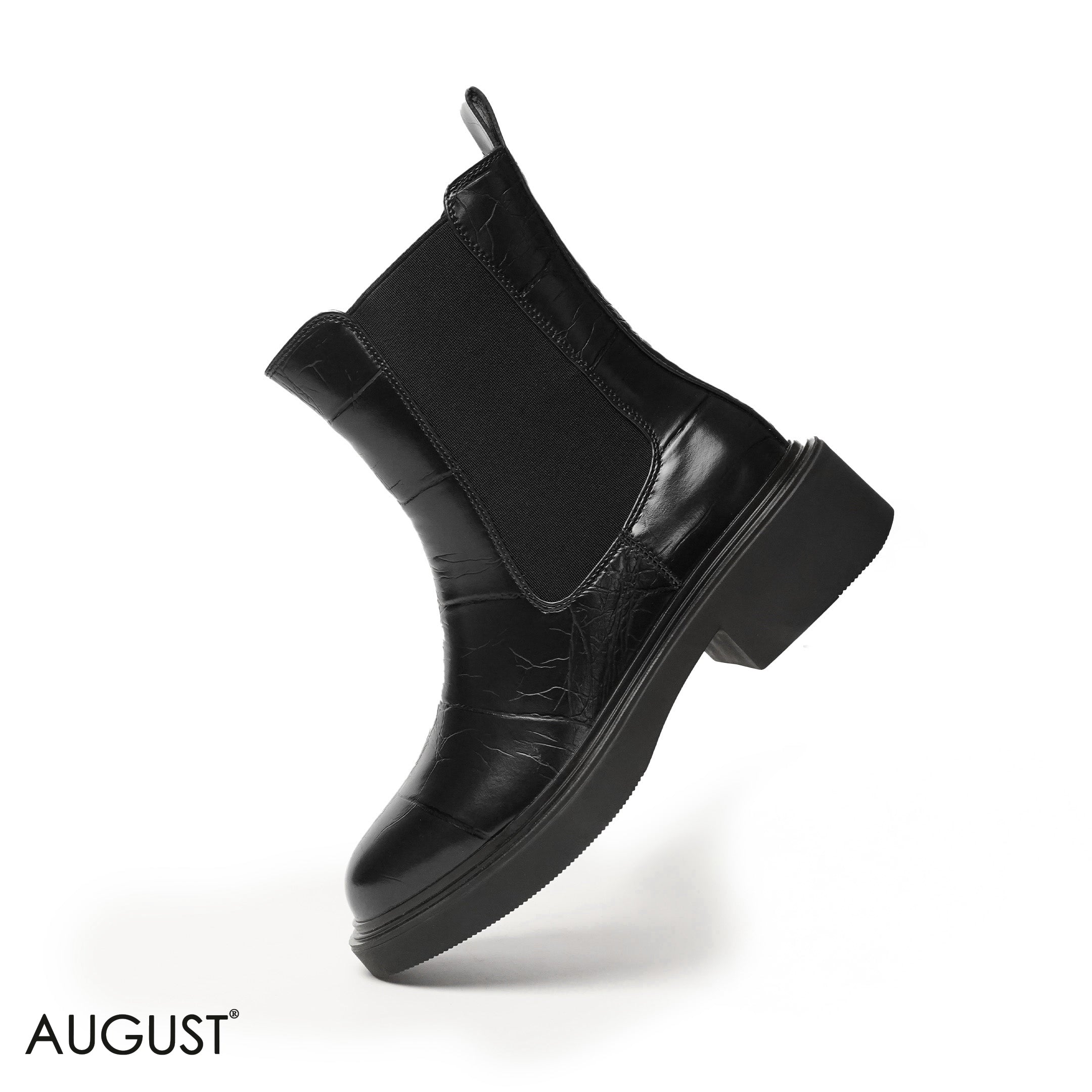 EMBOSSED PANTENT LEATHER ANKLE BOOTS WITH ELASTIC SIDES