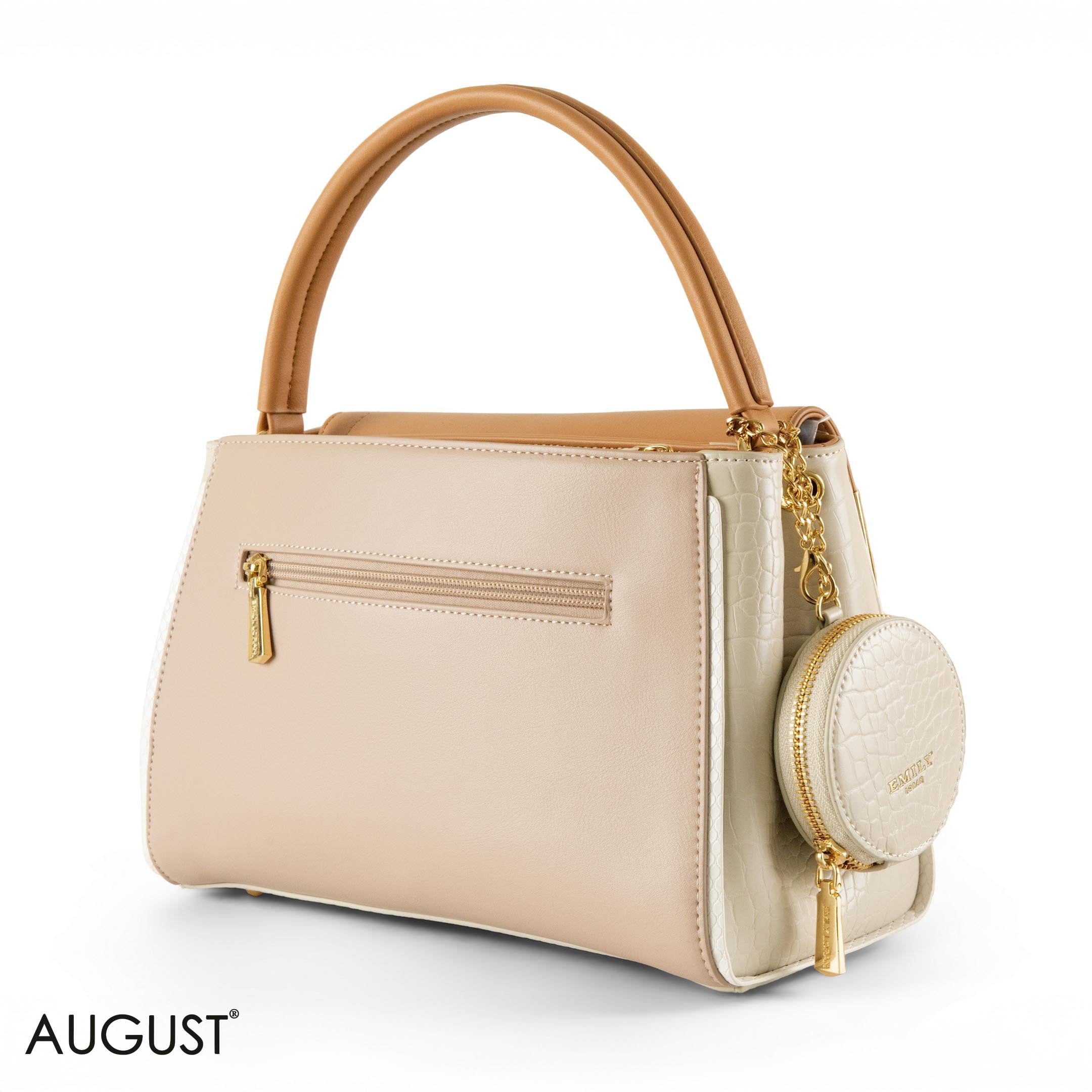 SMOOTH LEATHER HANDBAG WITH CROC DETAIL- MED