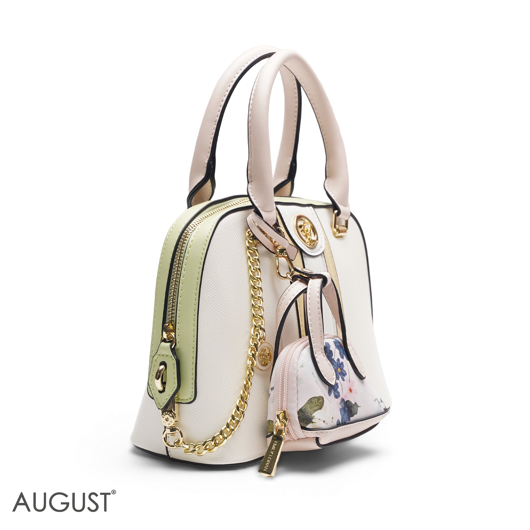 WHITE & YELLOW DOME BAG WITH FLORAL PRINT - SMALL