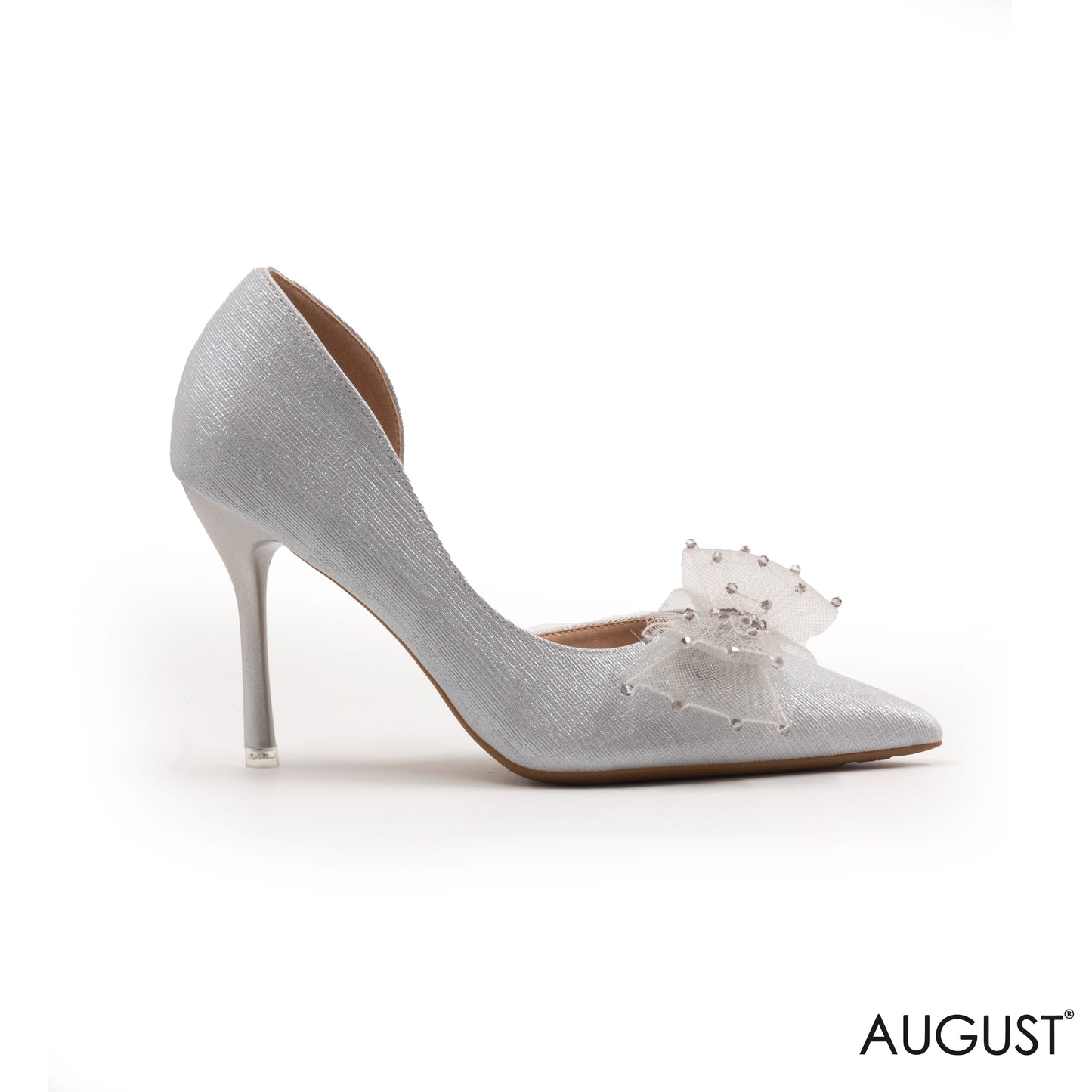 SHIMMERING LEATHER HEEL SHOES WITH BOW DETAIL
