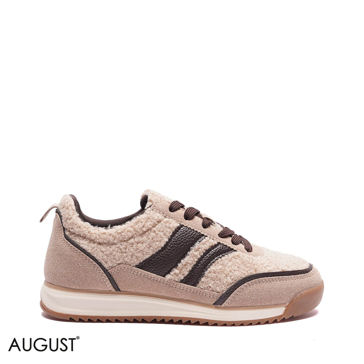 FAUX FUR STRIPED LOW-TOP SNEAKERS