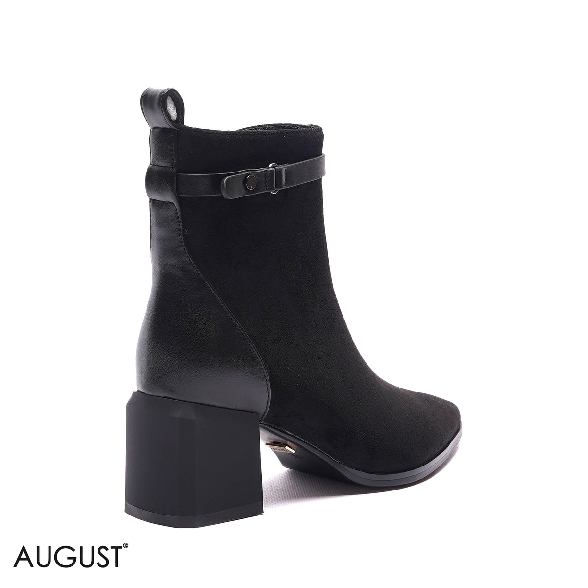 BUCKLED SUEDE BLOCK HEEL BOOTS