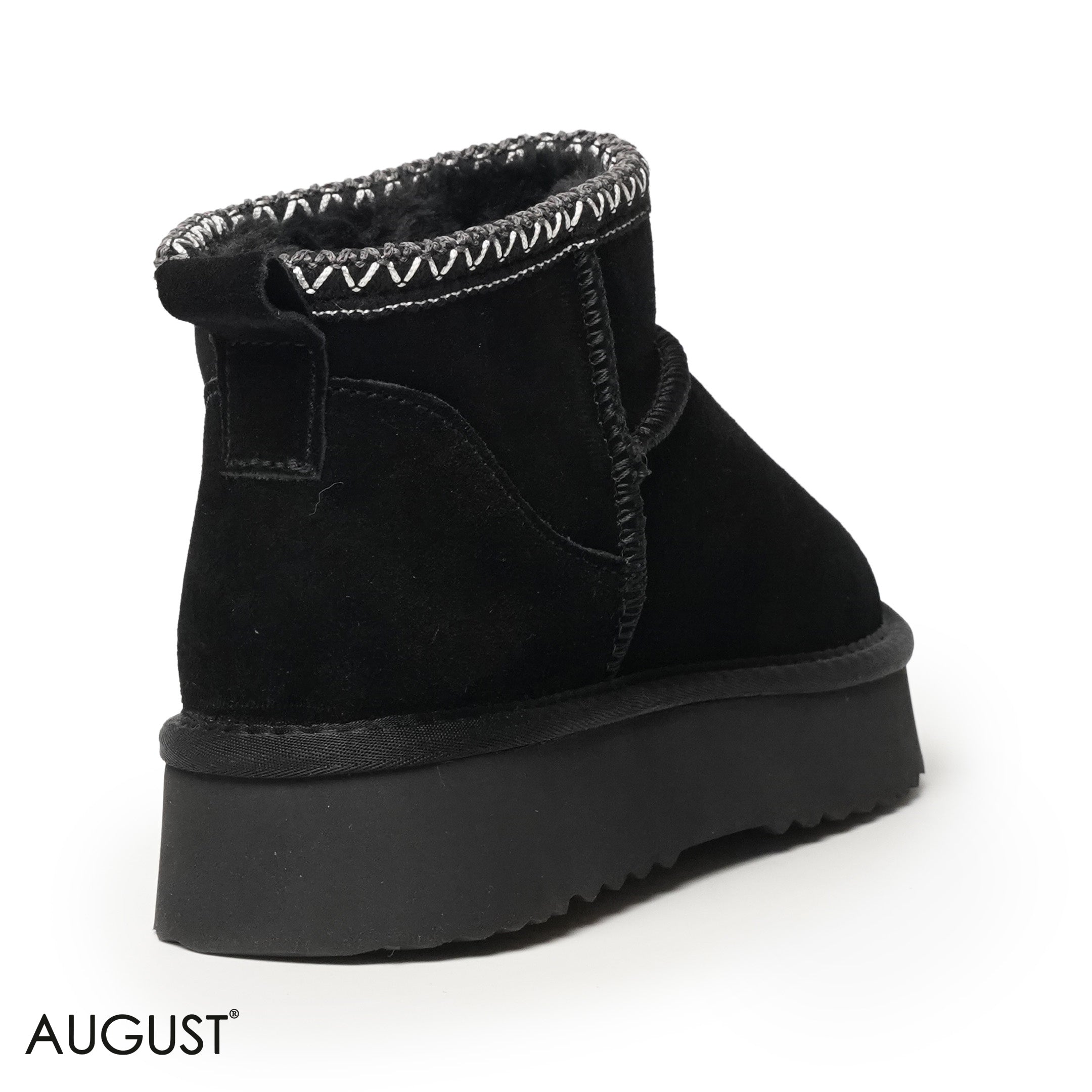BLACK SUEDE LEATHER ANKLE UGGS WITH DETAIL TOUCH