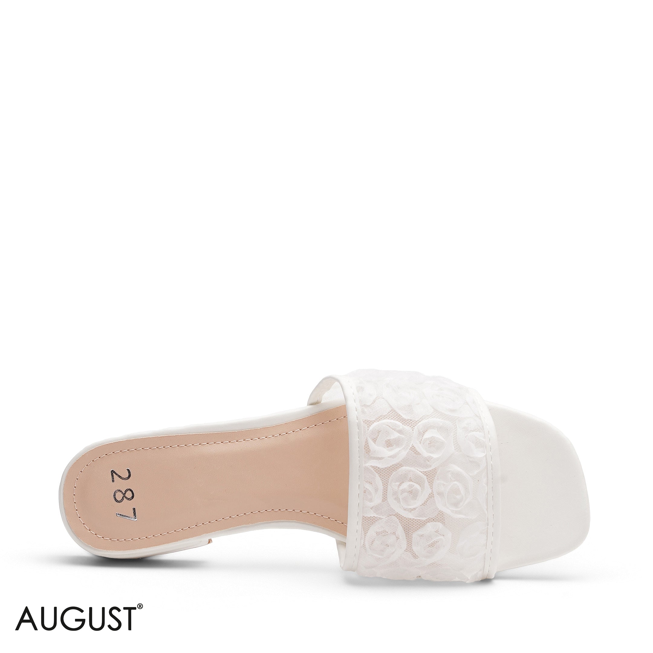WHITE FLORAL MESH SQUARE TOE SLIPPER