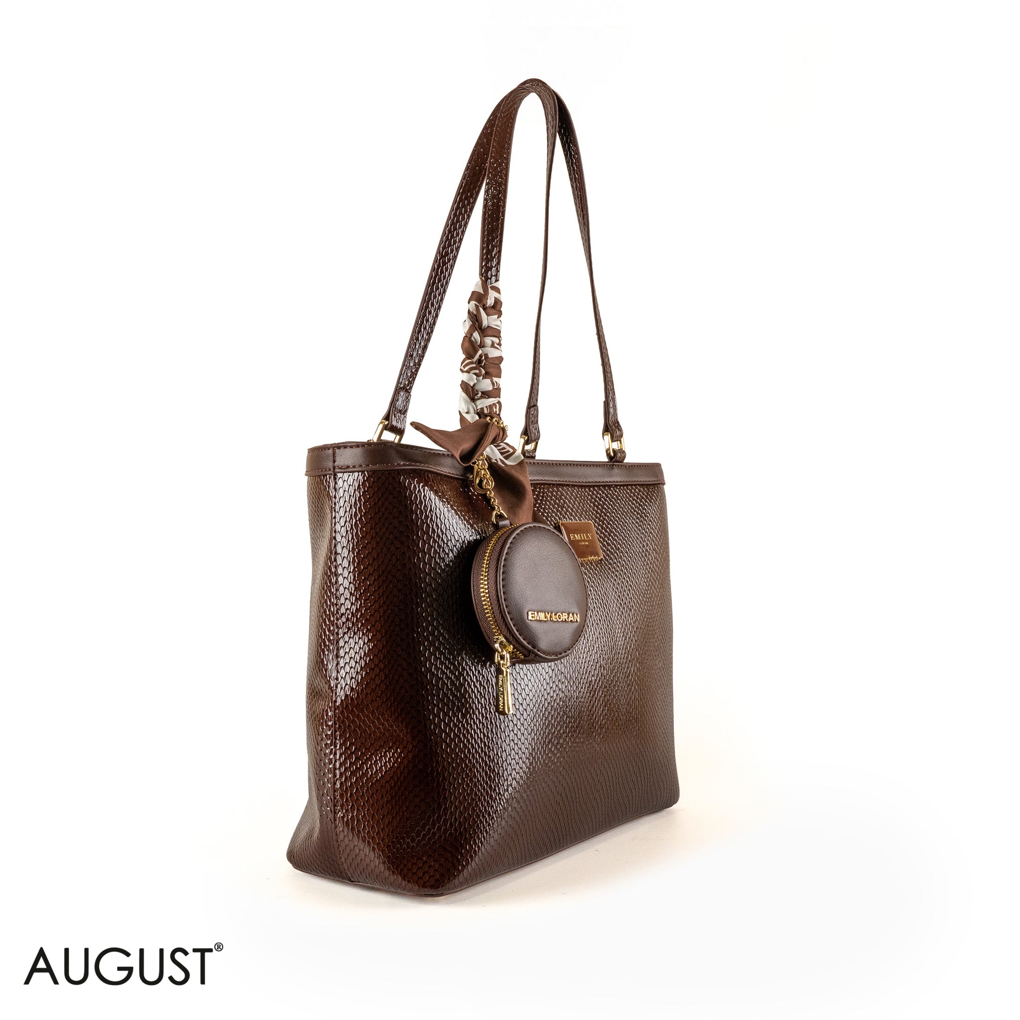 GLOSSY SNAKE LEATHER SHOULDER BAG WITH SCARF - LARGE