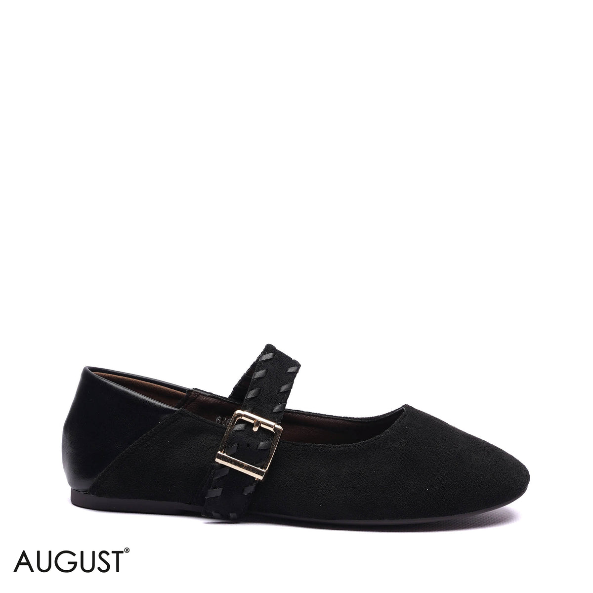 WOVEN STRAP SUEDE MARY JANE BALLET FLATS