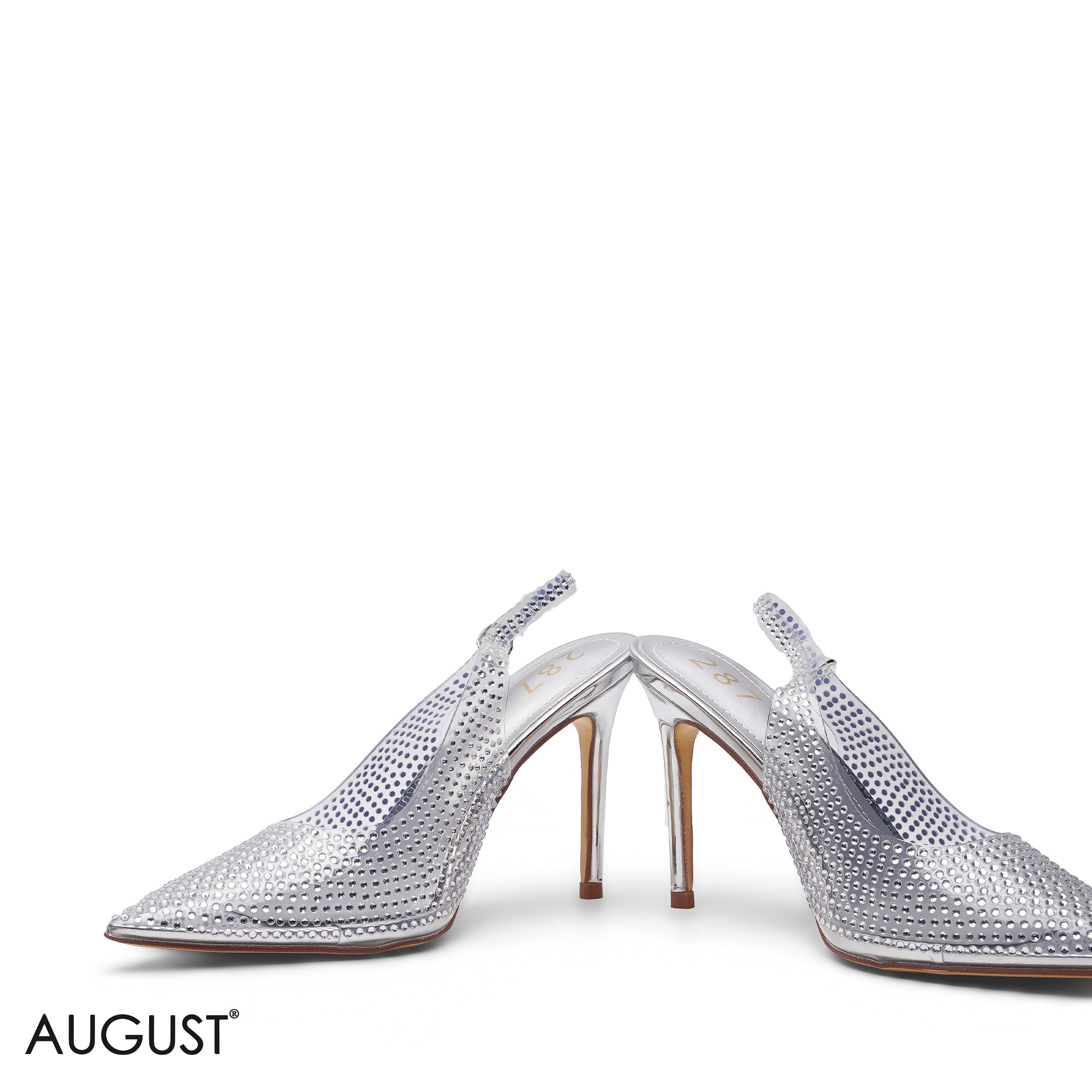 SILVER CRYSTAL EMBELLISHED CLEAR SLINGBACK HEELS