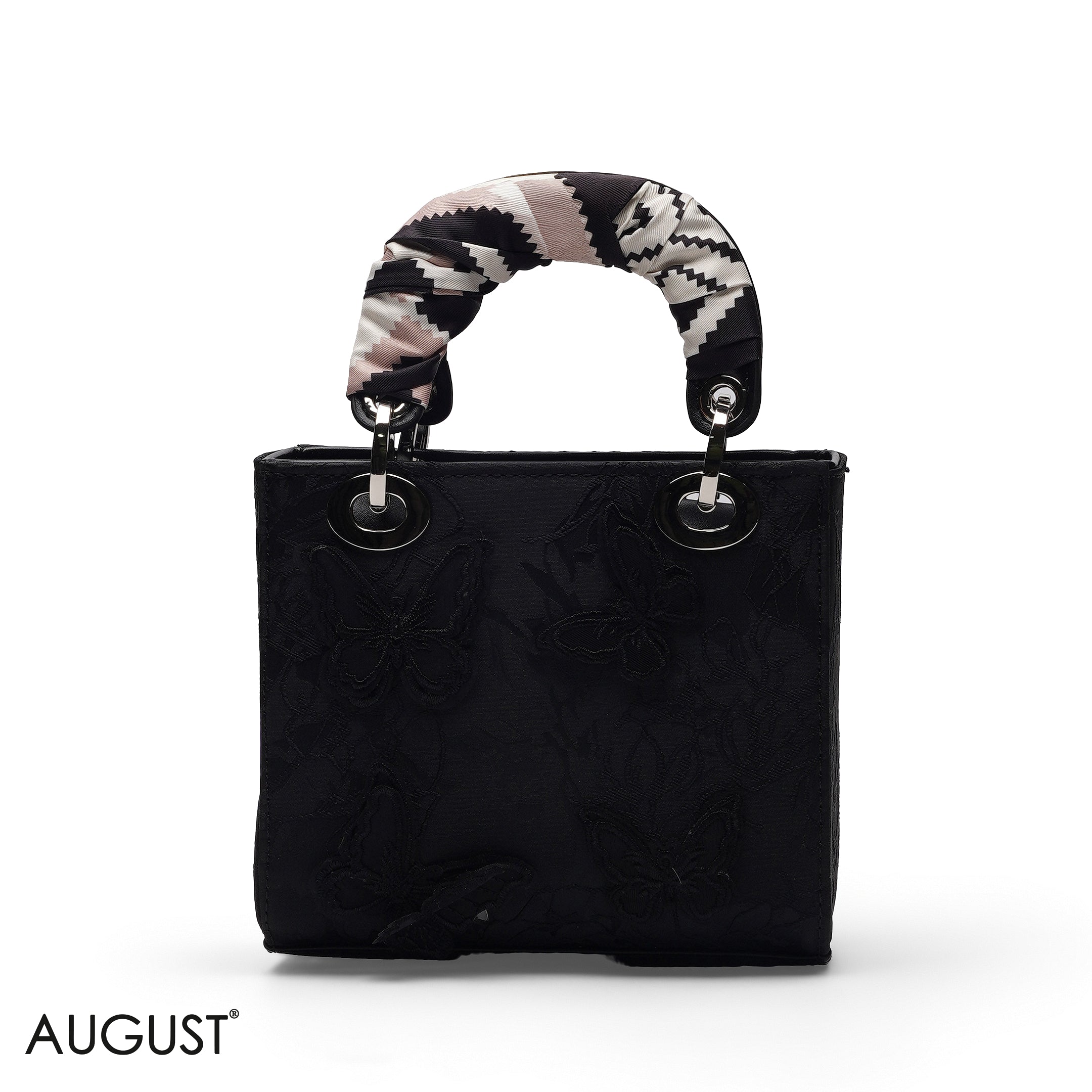 BLACK BUTTERFLY EMBROIDERED LACE TOTE BAG