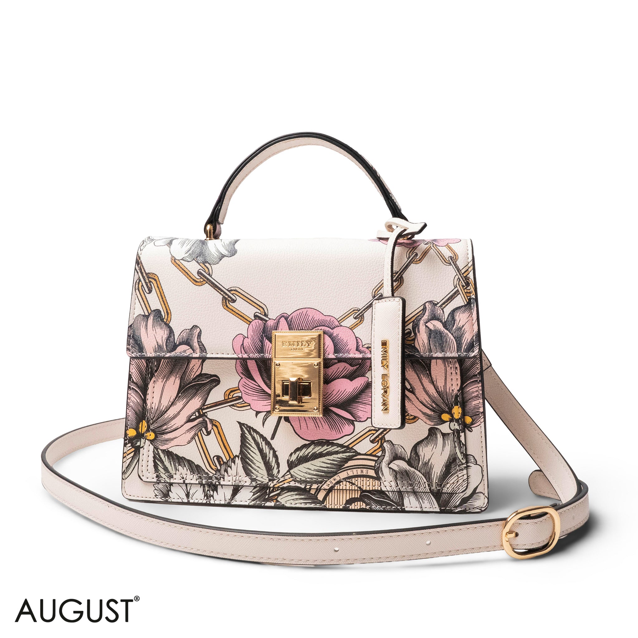 FLORAL PRINTED LEATHER HANDBAG WITH FLAP- MED