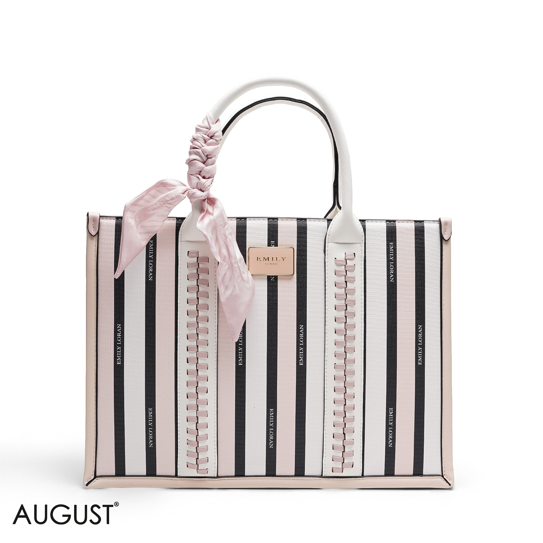STRIPPED TOTE BAG WITH SCARF AND POCKET