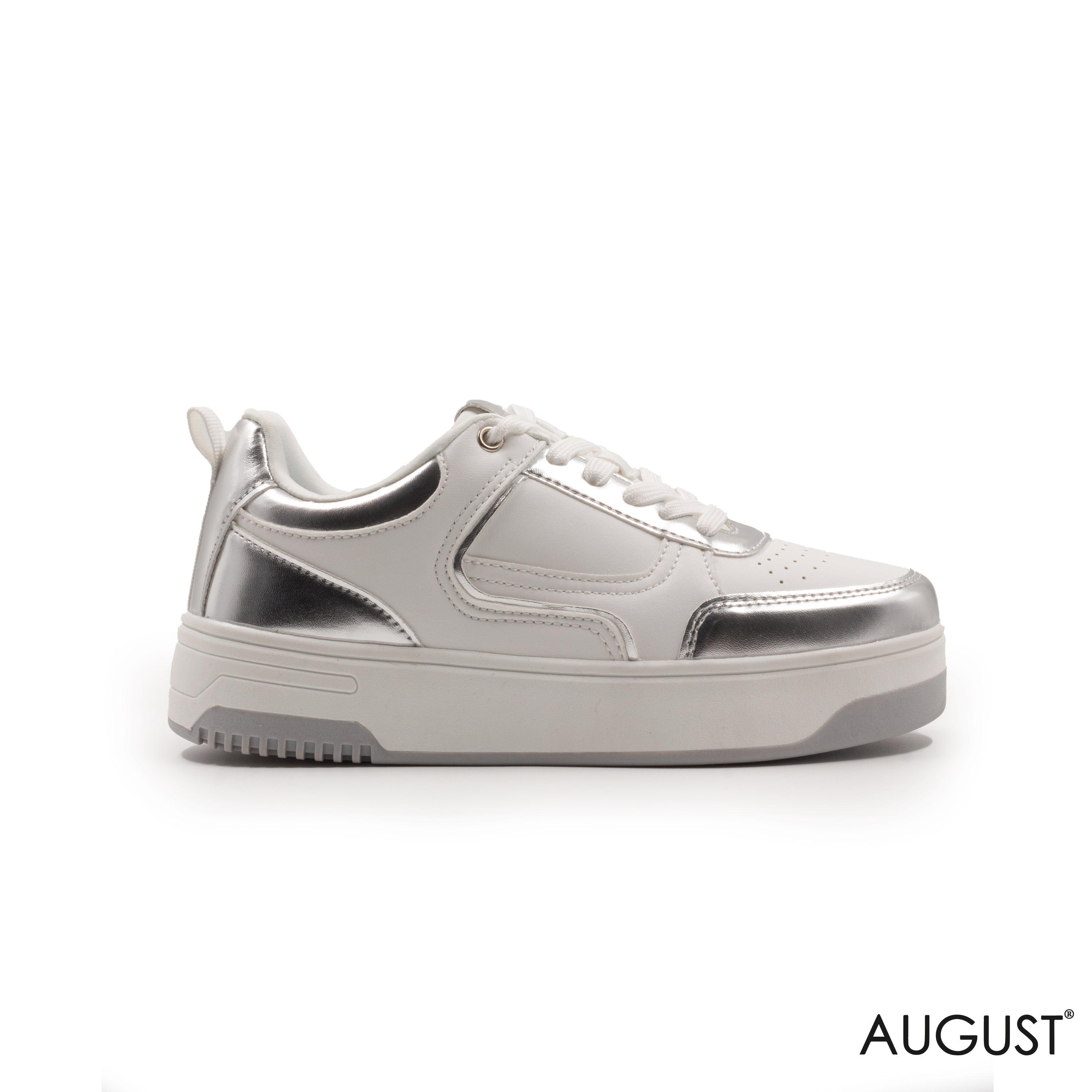 SILVER METALLIC SNEAKERS WITH THICK SOLE