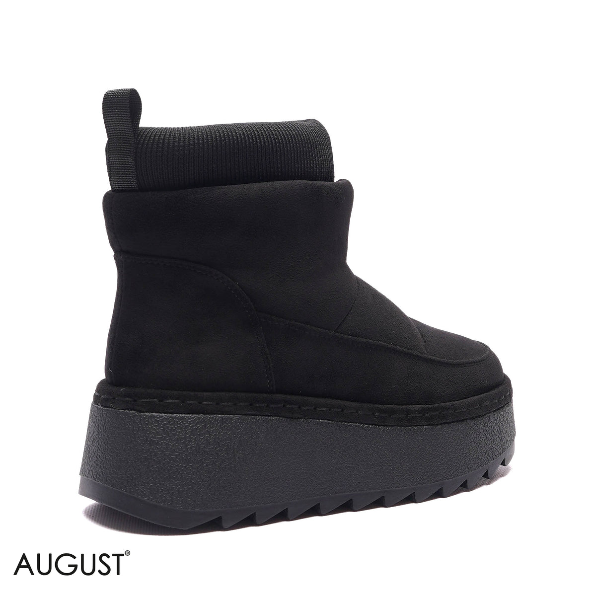 PLATFORM KNIT-COLLAR SUEDE BOOTS