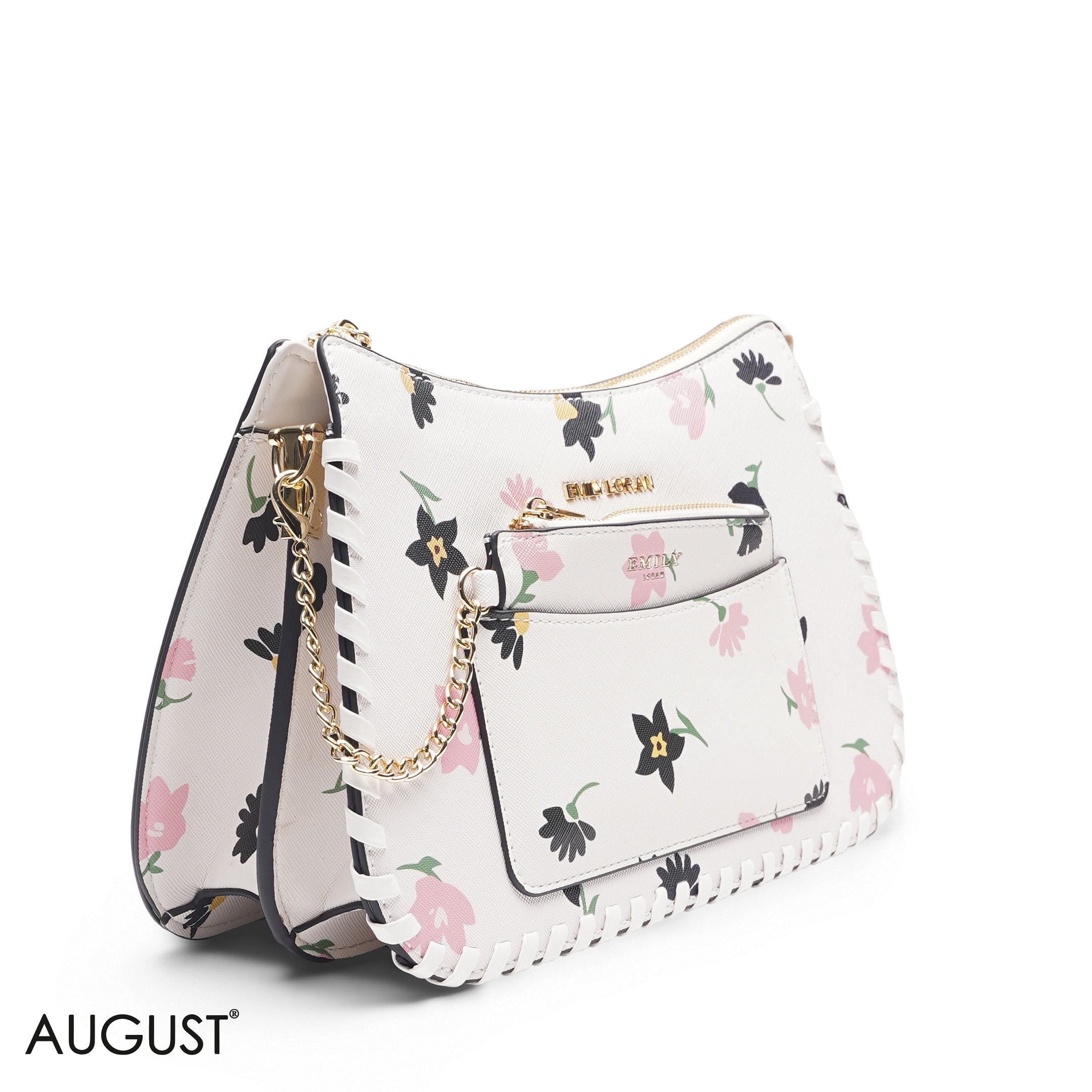 WHITE FLORAL BAG WITH HAND STRAP - MED
