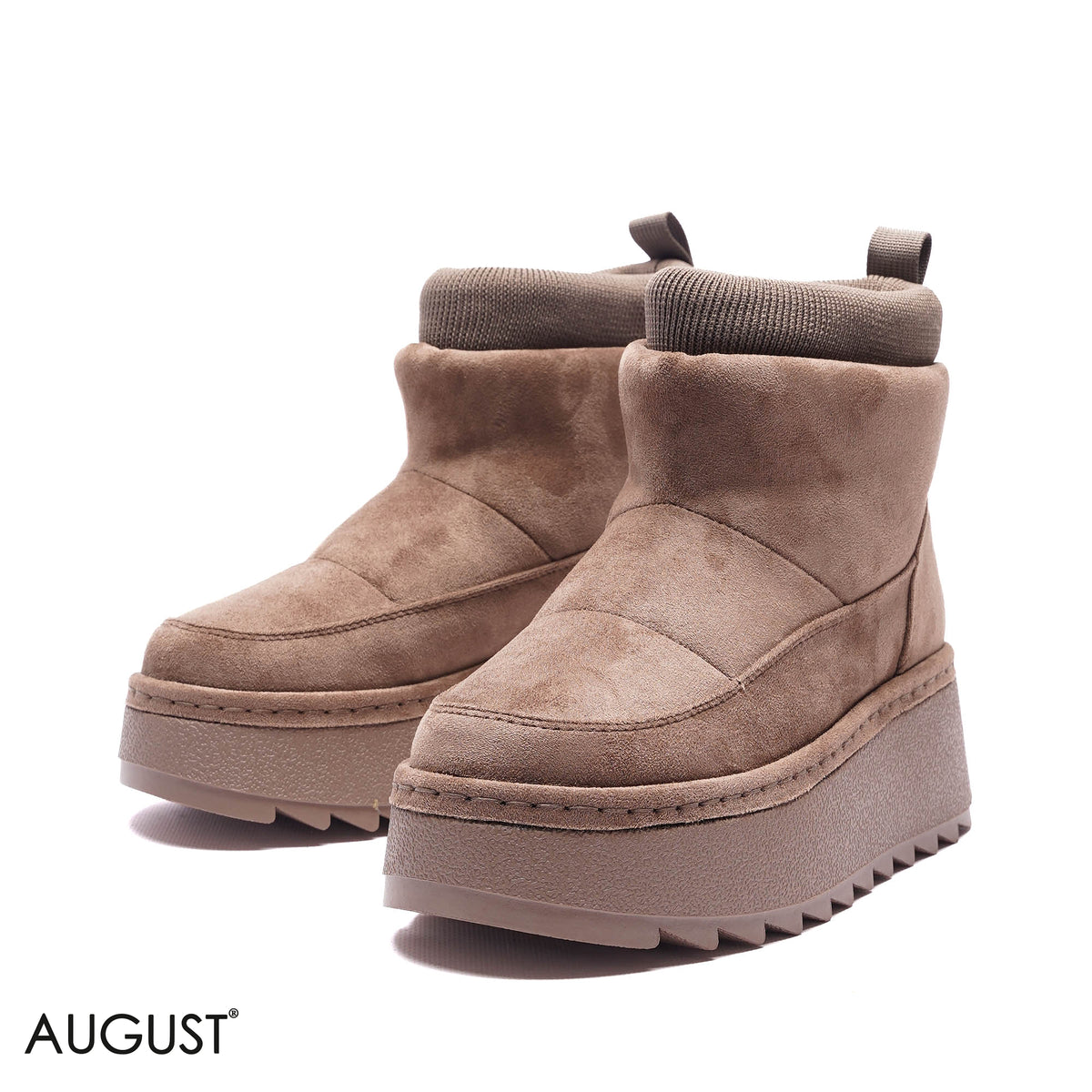 PLATFORM KNIT-COLLAR SUEDE BOOTS