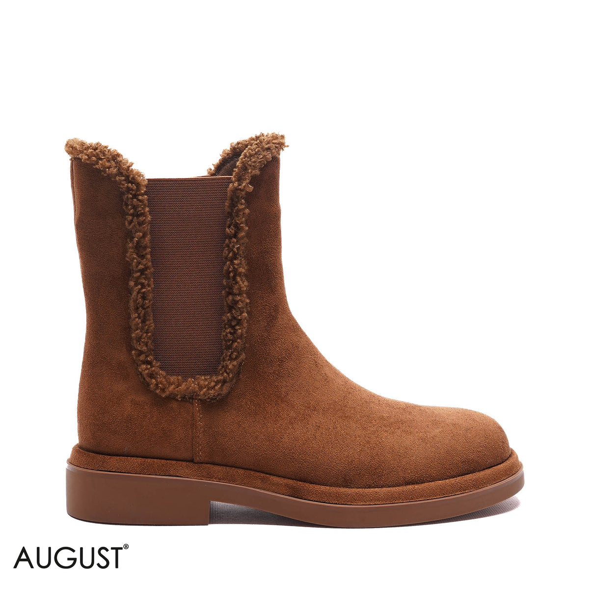 SHEARLING-TRIM SUEDE FLAT BOOTS
