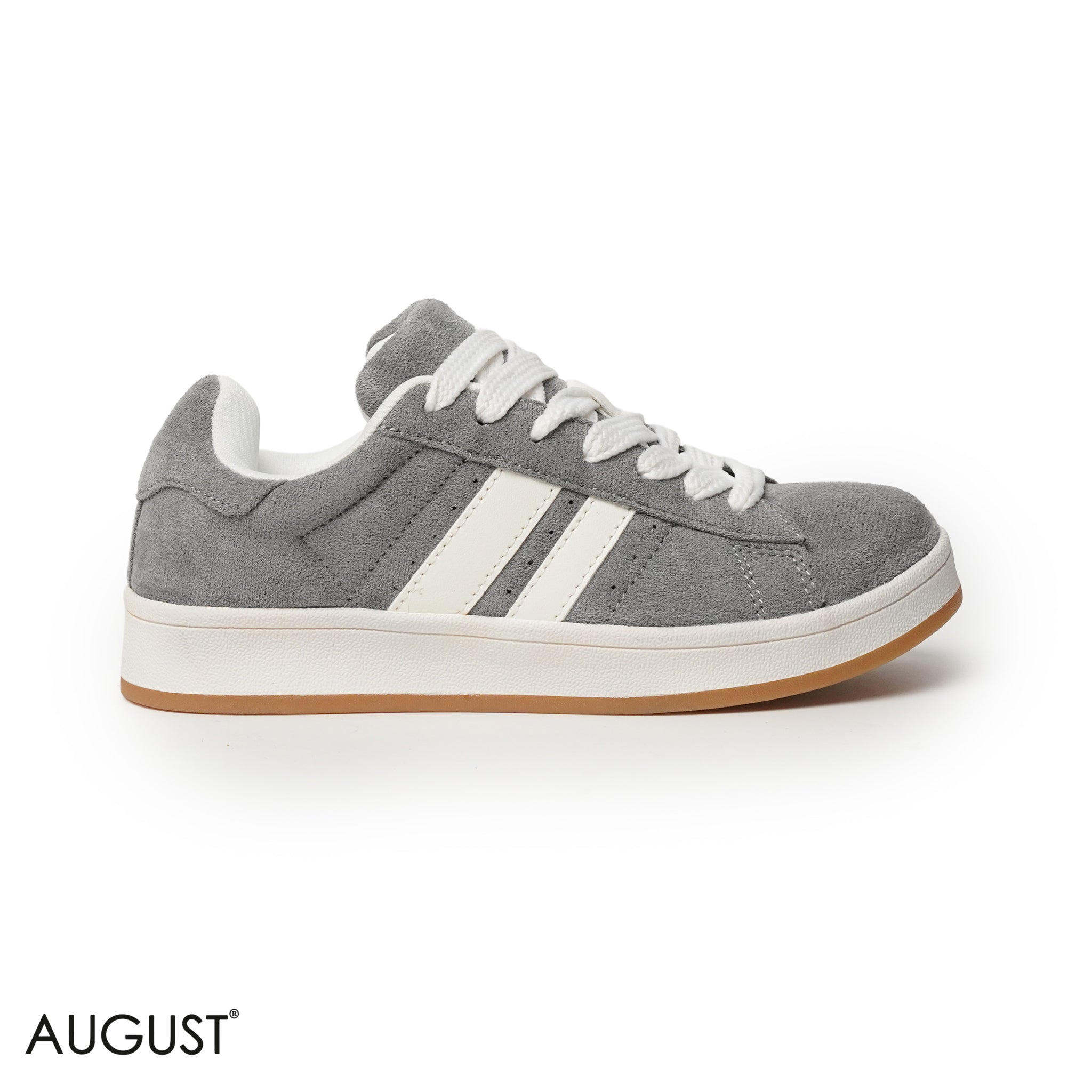 GREY SUEDE UPPER SNEAKERS WITH RUBBER SOLE, CANVAS LACES