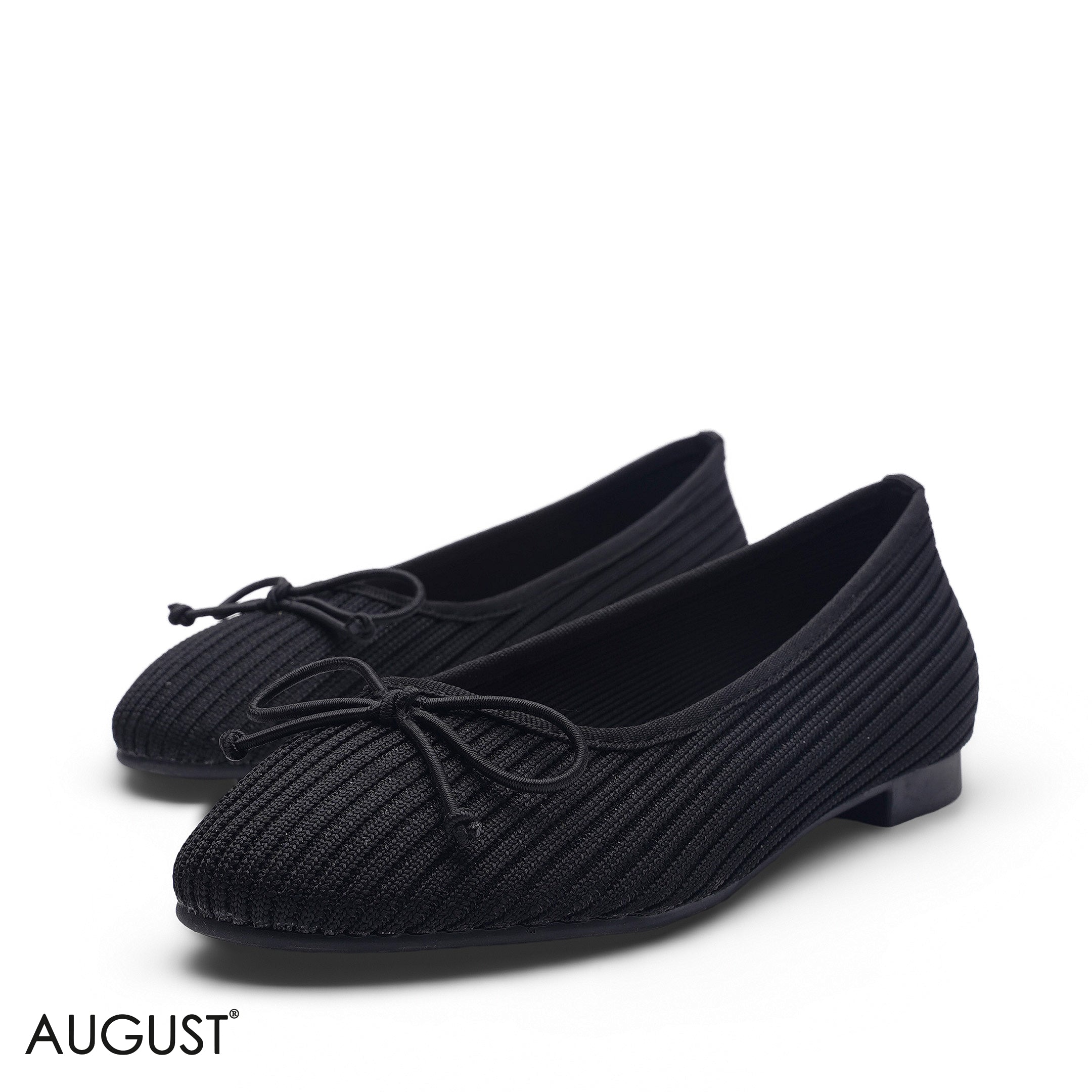 ELEGANT BLACK KNIT BOW FLAT