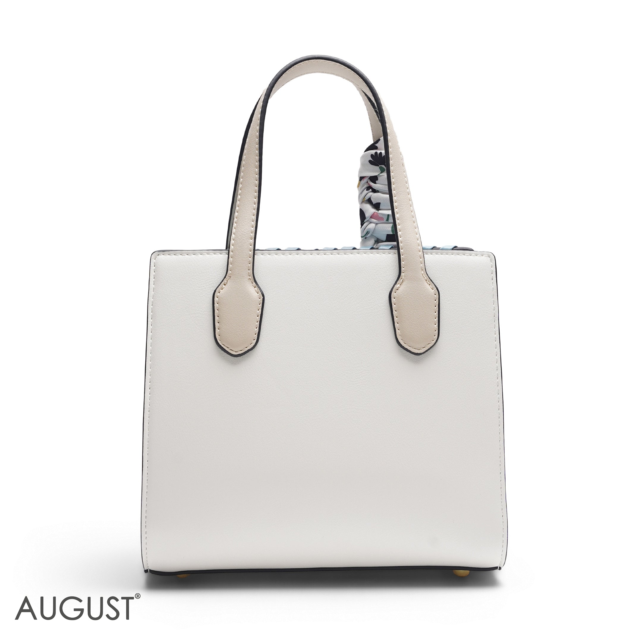 WHITE & BEIGE TOTE WITH PINK POUCH
