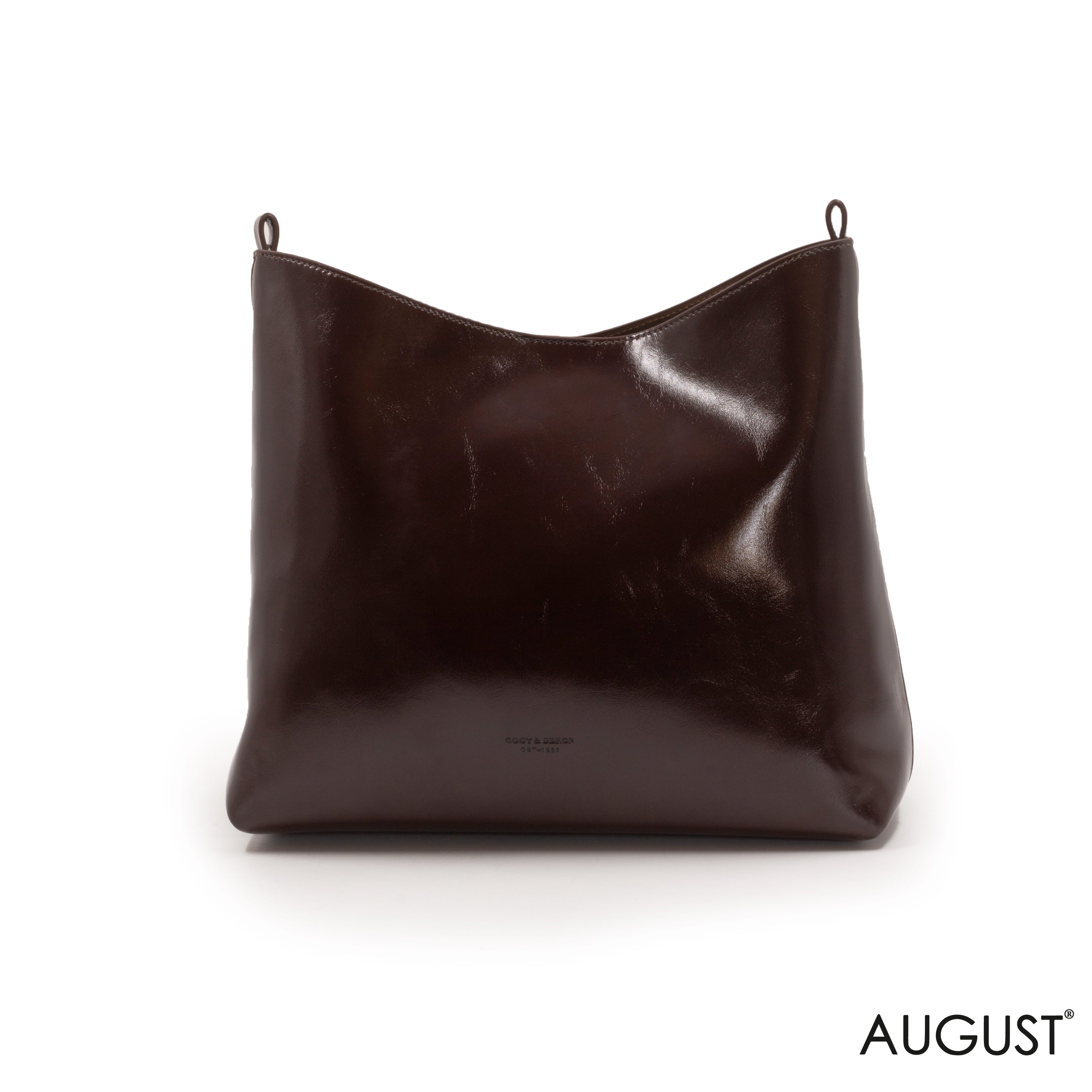 GLOSSY DARK BROWN LEATHER SHOULDER BAG -LARGE