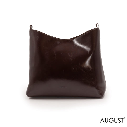 GLOSSY DARK BROWN LEATHER SHOULDER BAG -LARGE