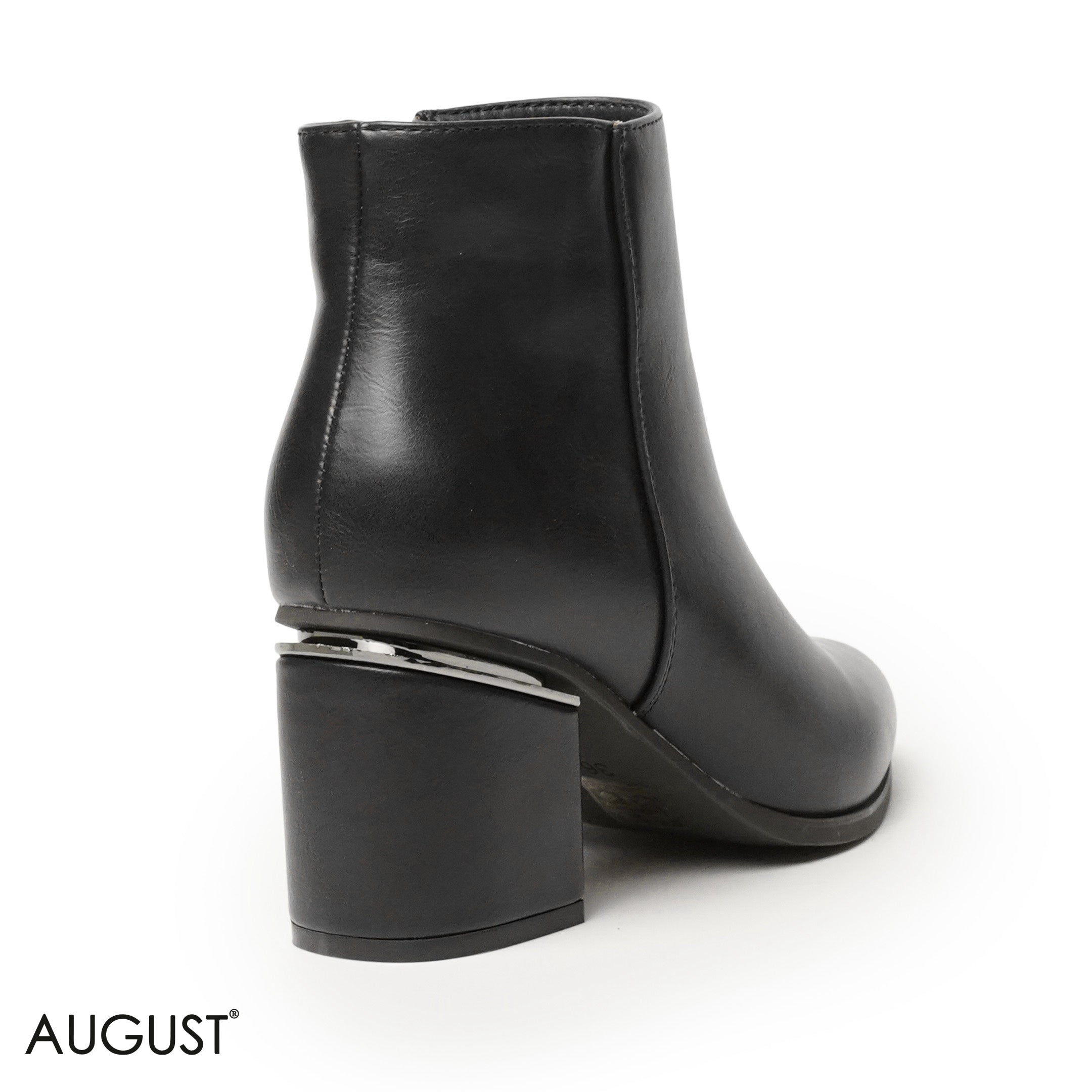 BLACK LEATHER HEELED BOOTS WITH GOLD METALLIC TOUCH