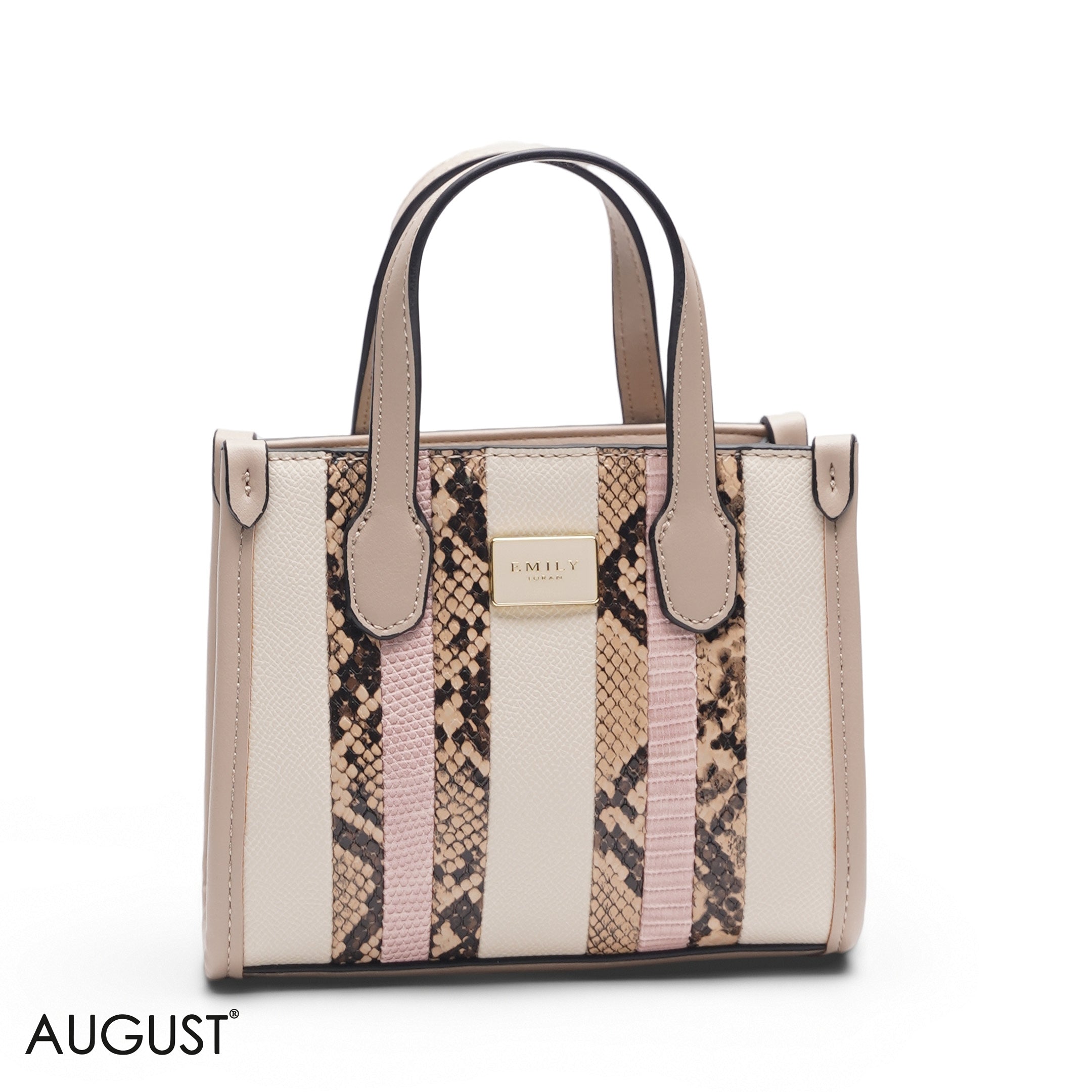MINI BEIGE & PINK SNAKESKIN BAG WITH GOLD METAL STRAP