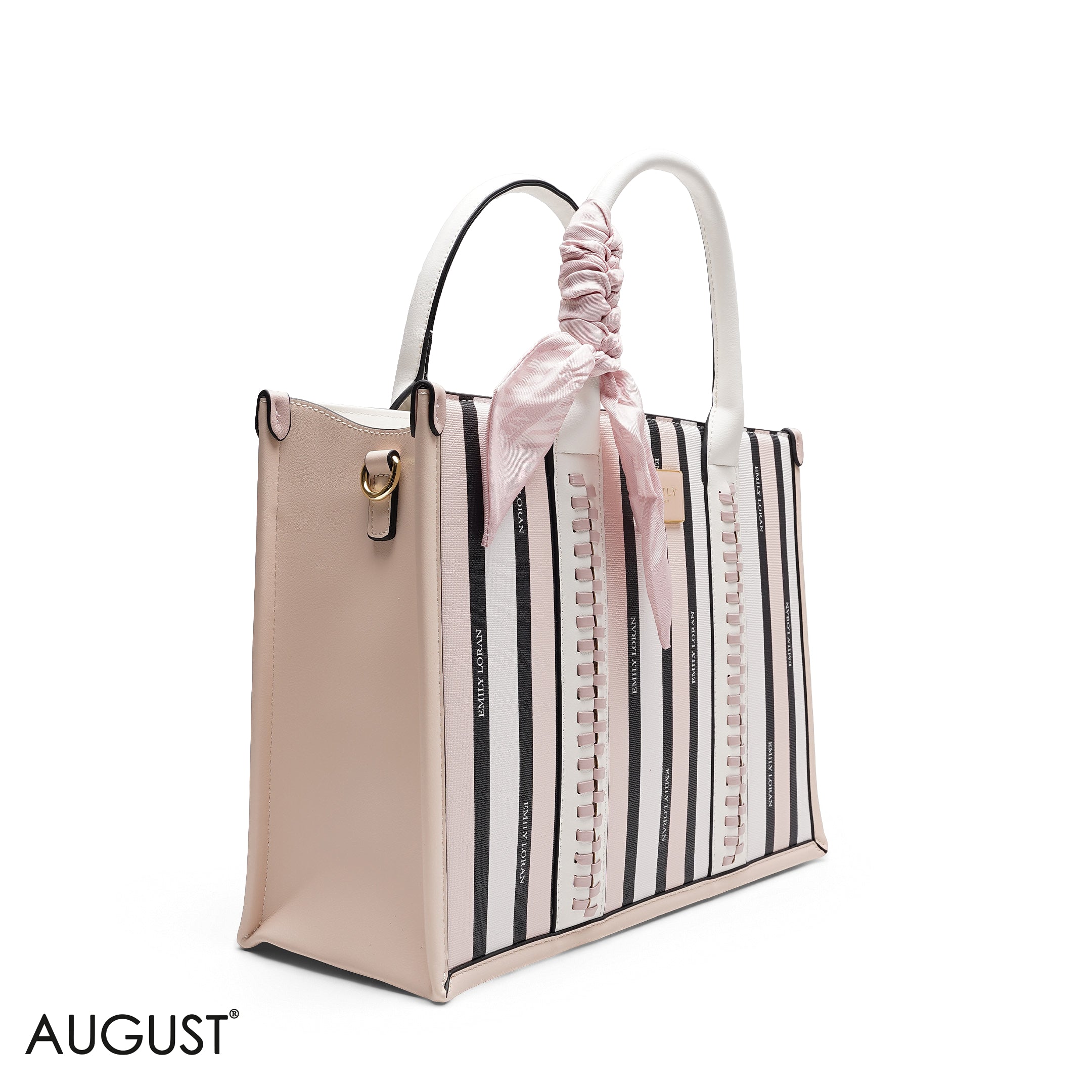 STRIPPED TOTE BAG WITH SCARF AND POCKET