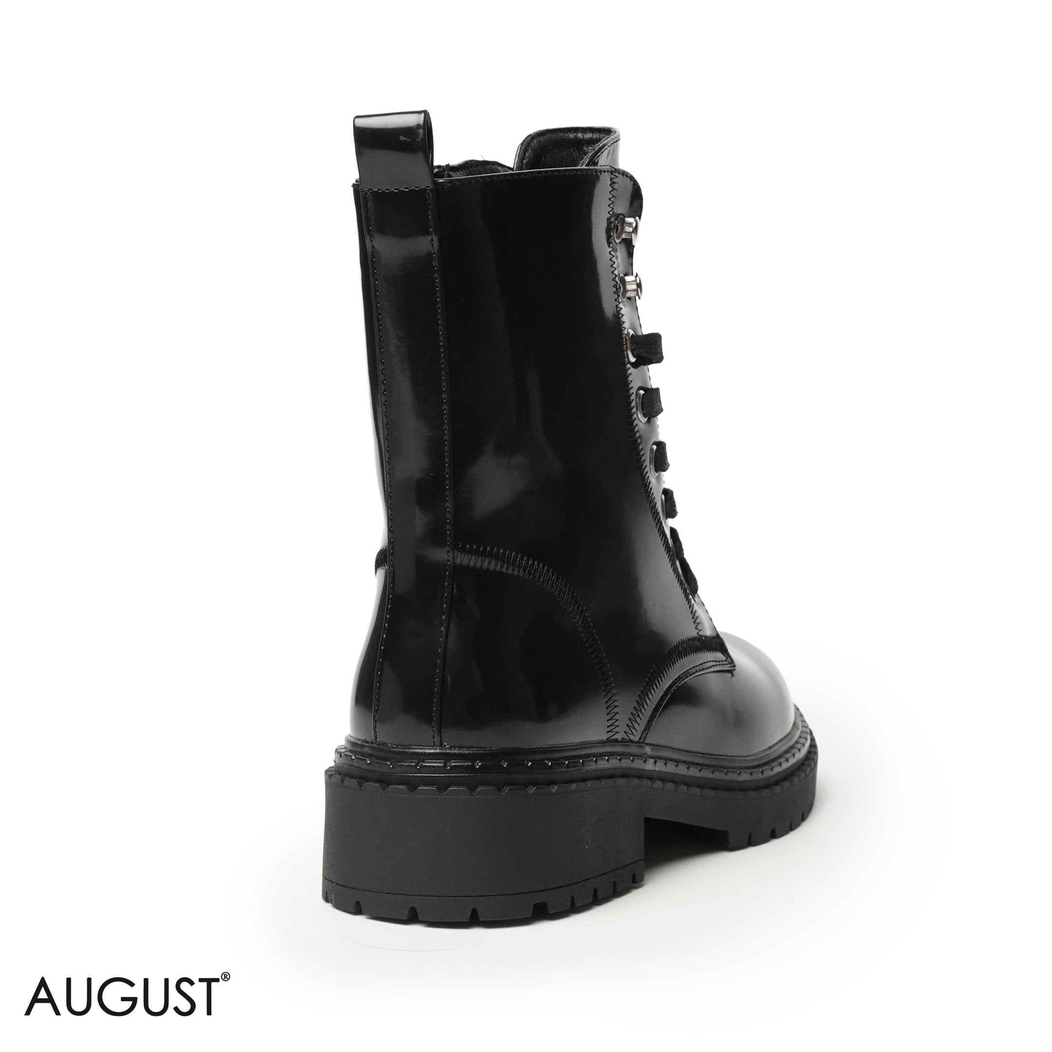 GLOSSY LEATHER ANKLE BOOT WITH BOND