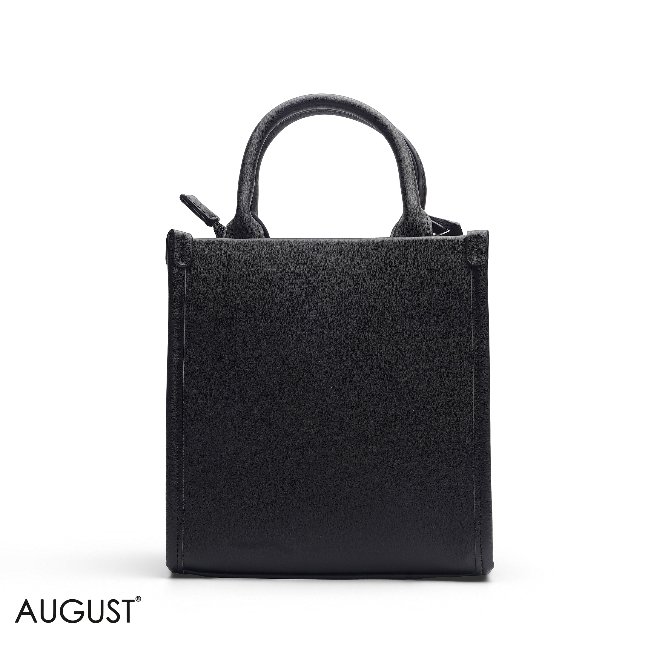 BLACK EMBOSSED LOGO TOP HANDLE TOTE BAG