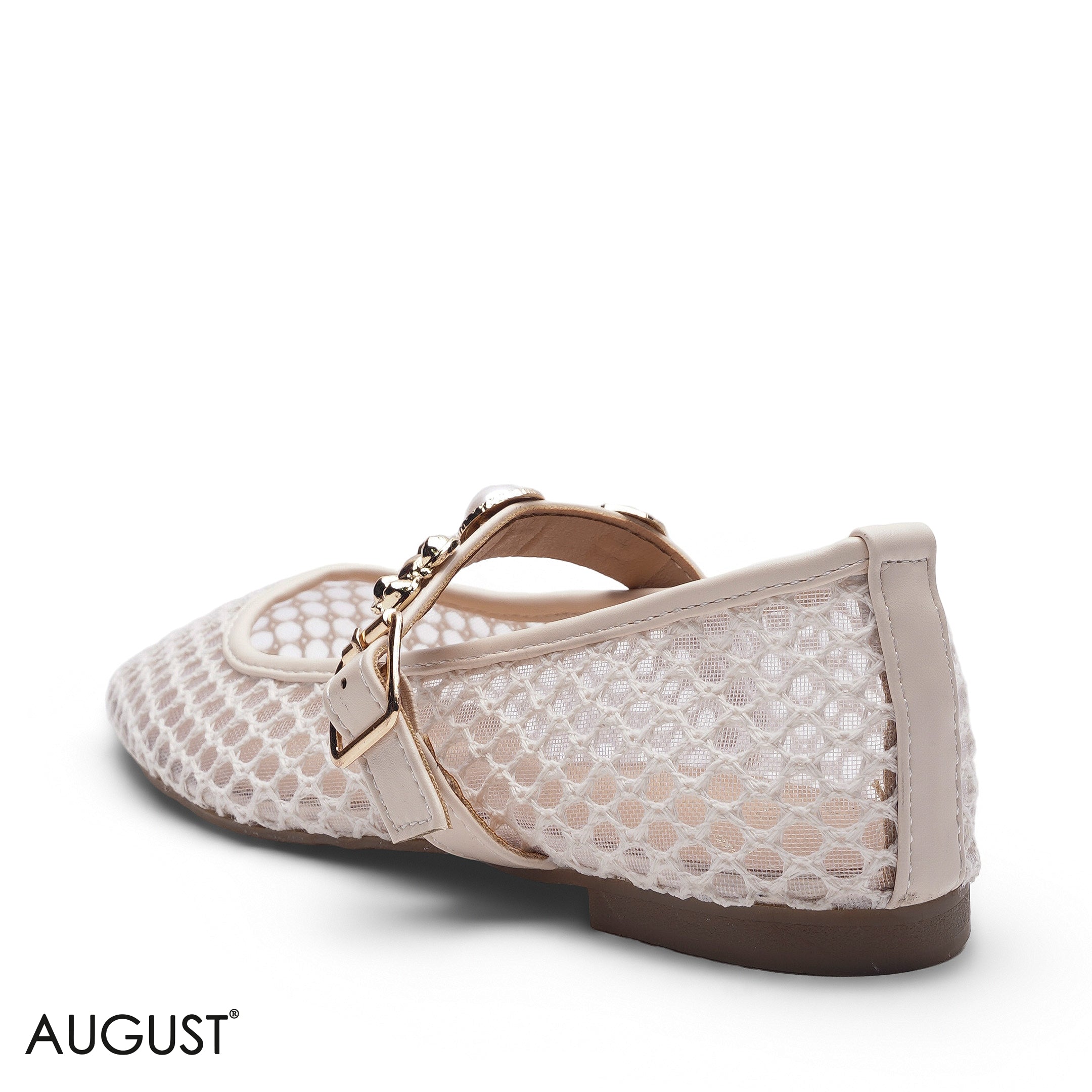 BEIGE MESH METALLIC BUCKLE LOAFER