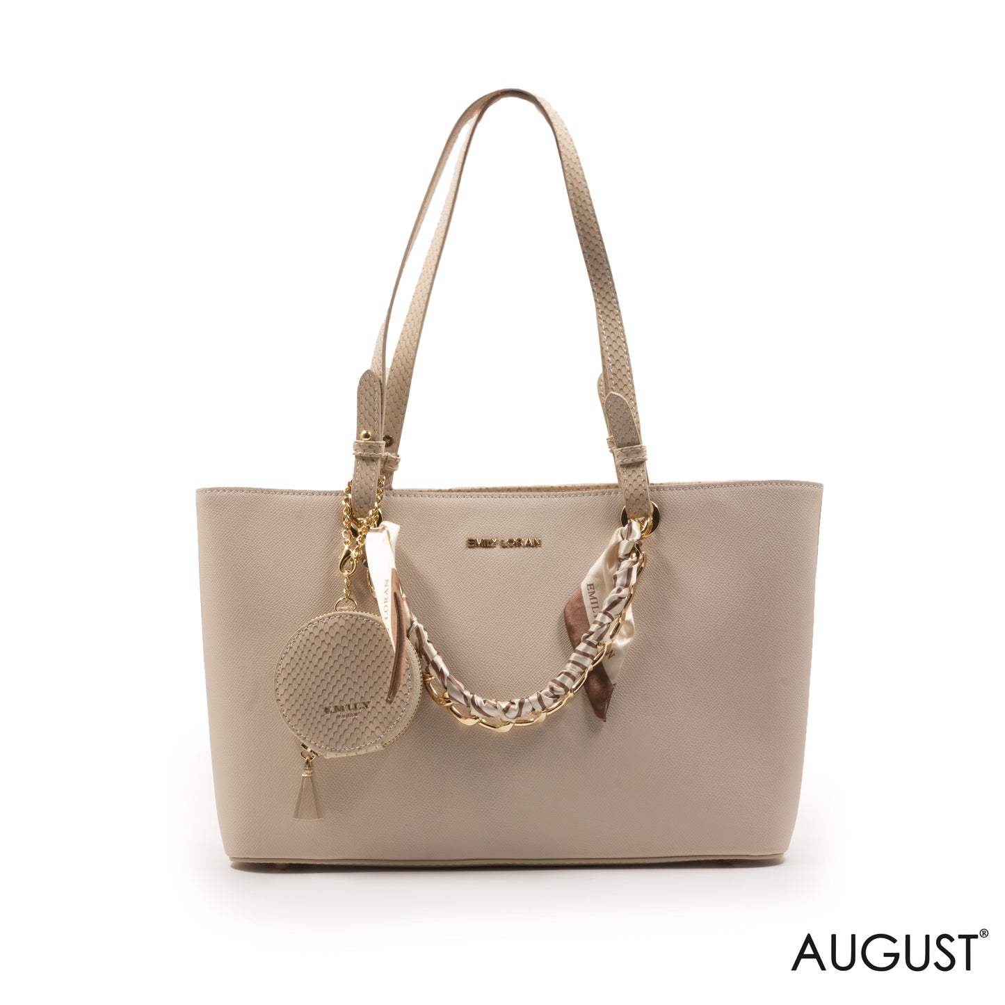 SMOOTH FAUX LEATHER HANDBAG WITH SATIN SCARF-LARGE