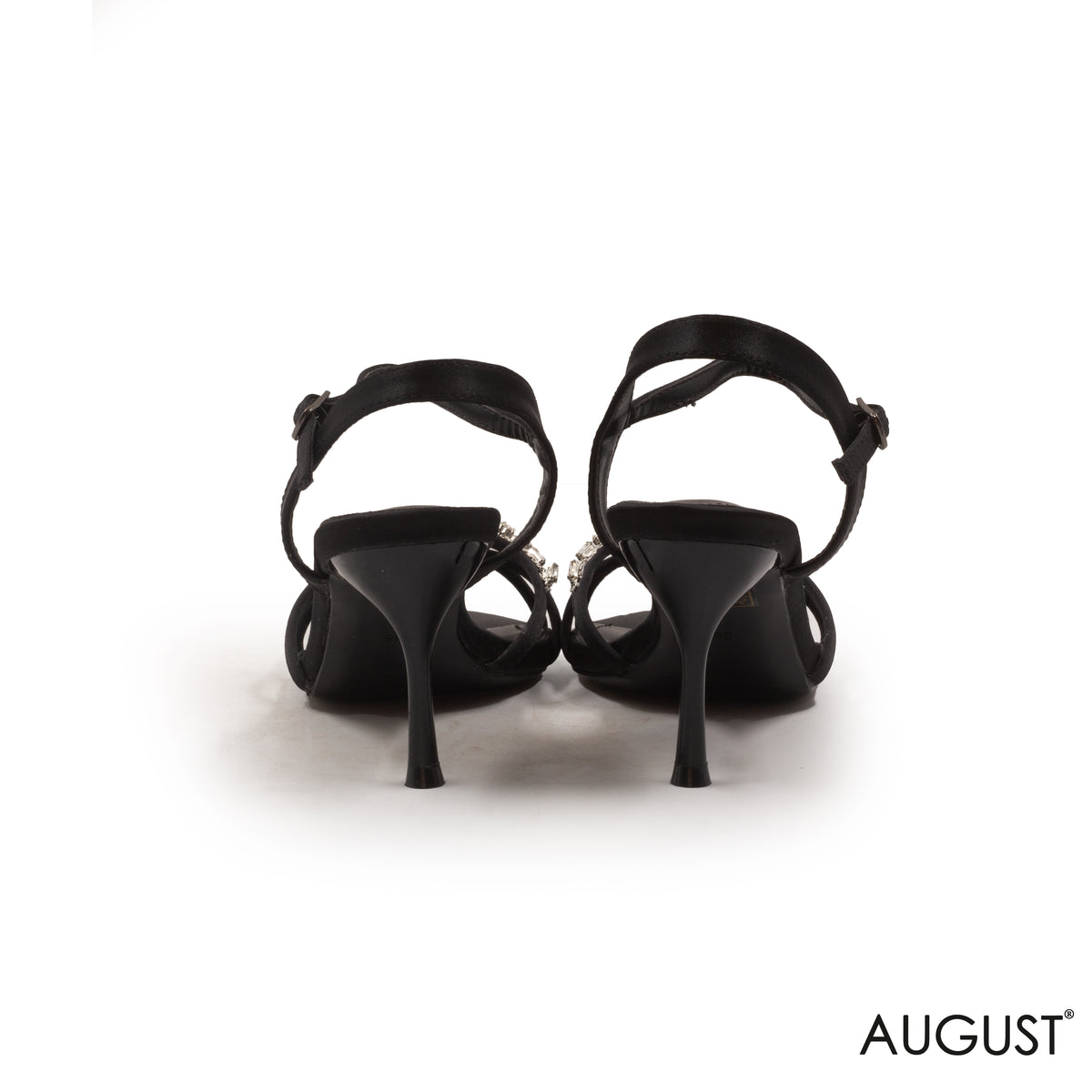 SATIN STRAPPY SANDALS WITH RHINESTONES