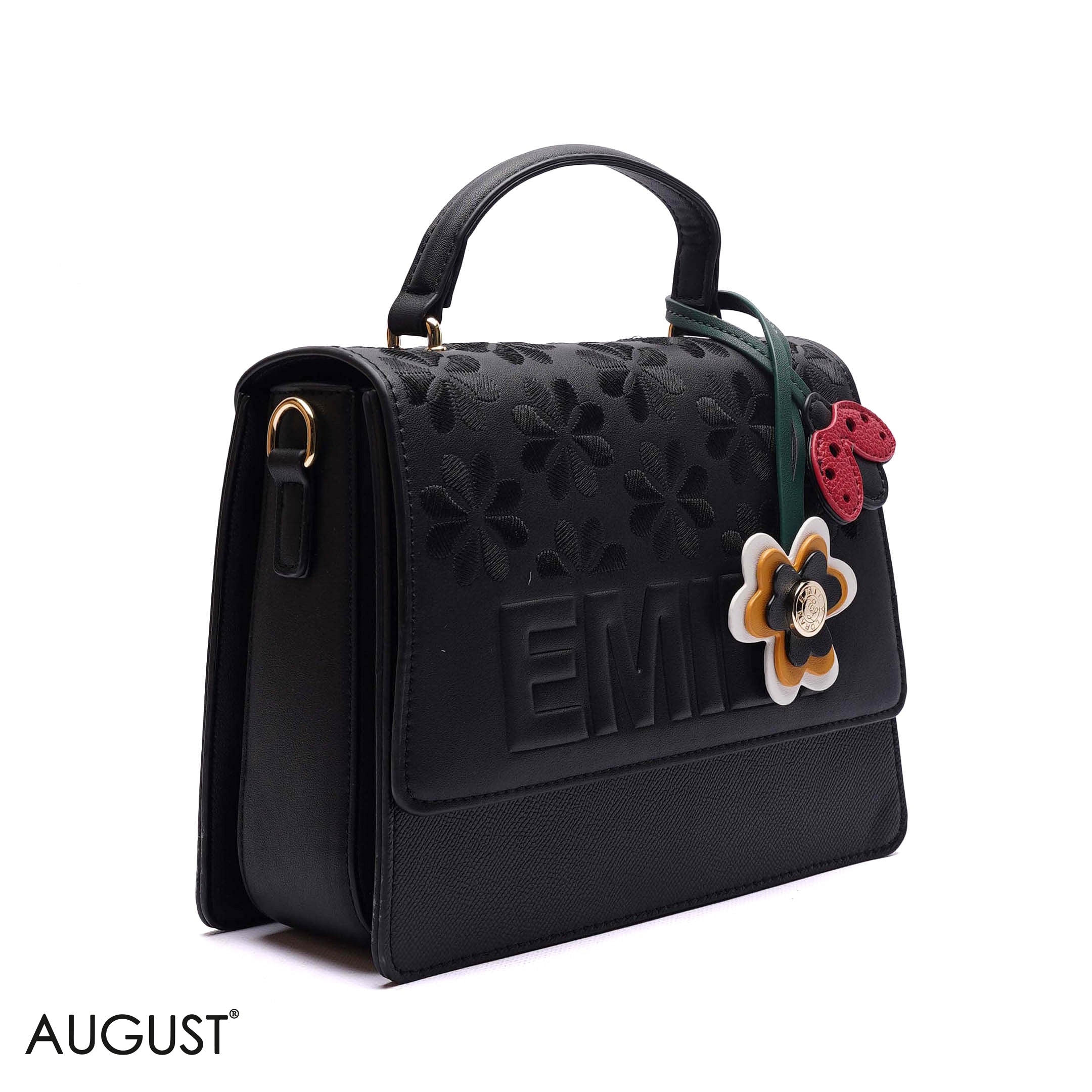 EMBOSSED FLORAL TOP-HANDLE SATCHEL BAG