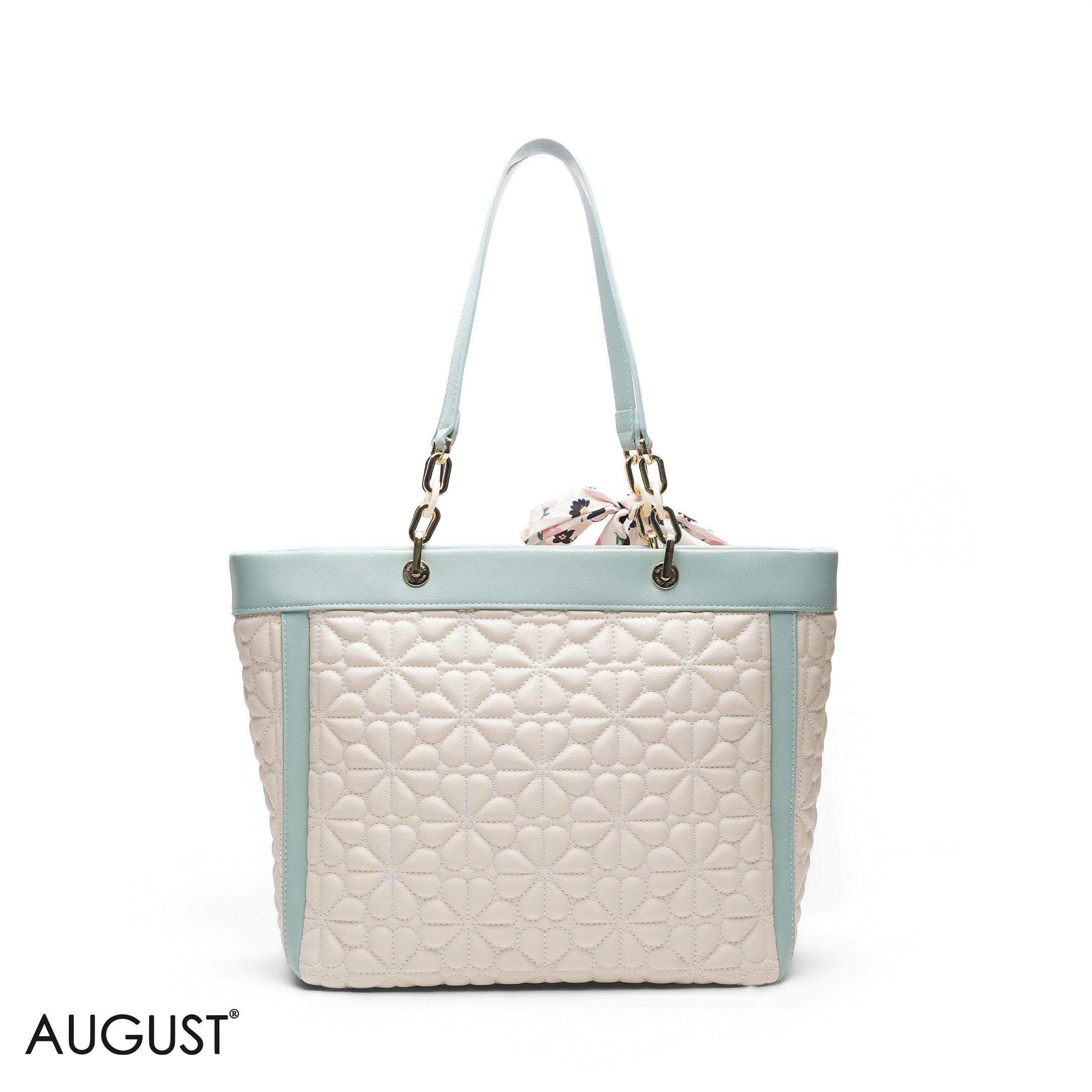 MULTI COLOR TOTE BAG WITH FLORAL SCARF - LARGE