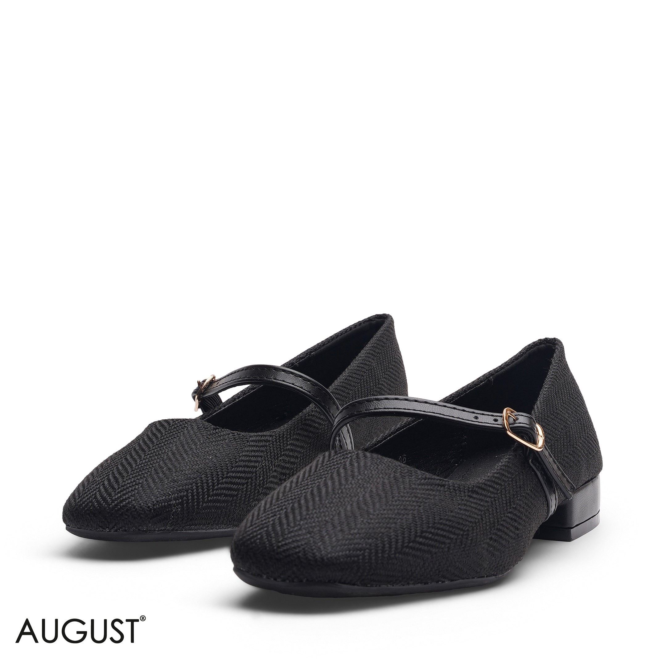 BLACK TEXTURED HERRINGBONE MARY JANES