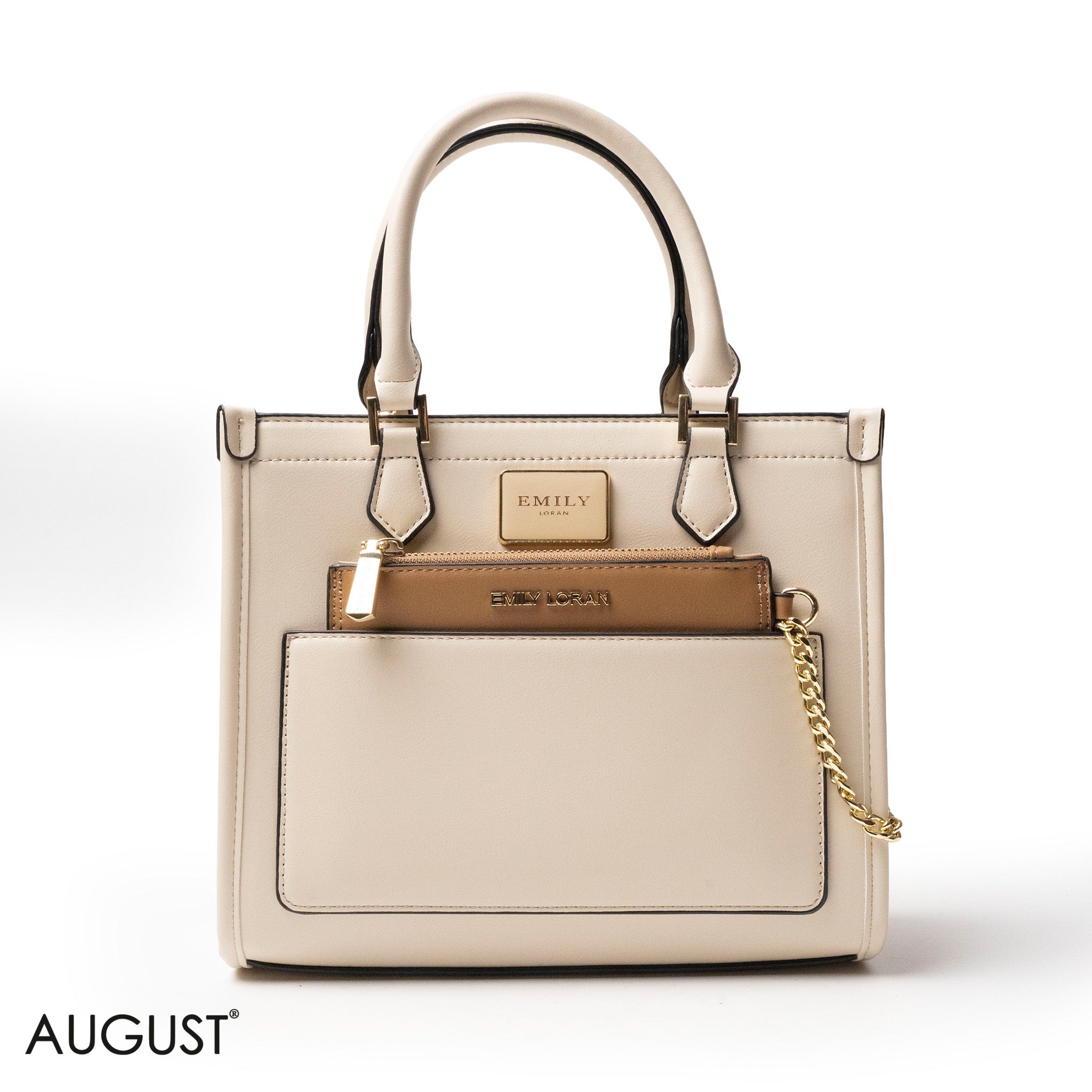 LEATHER HANDBAG WITH MINI WALLET IN BASIC PRINT - MED