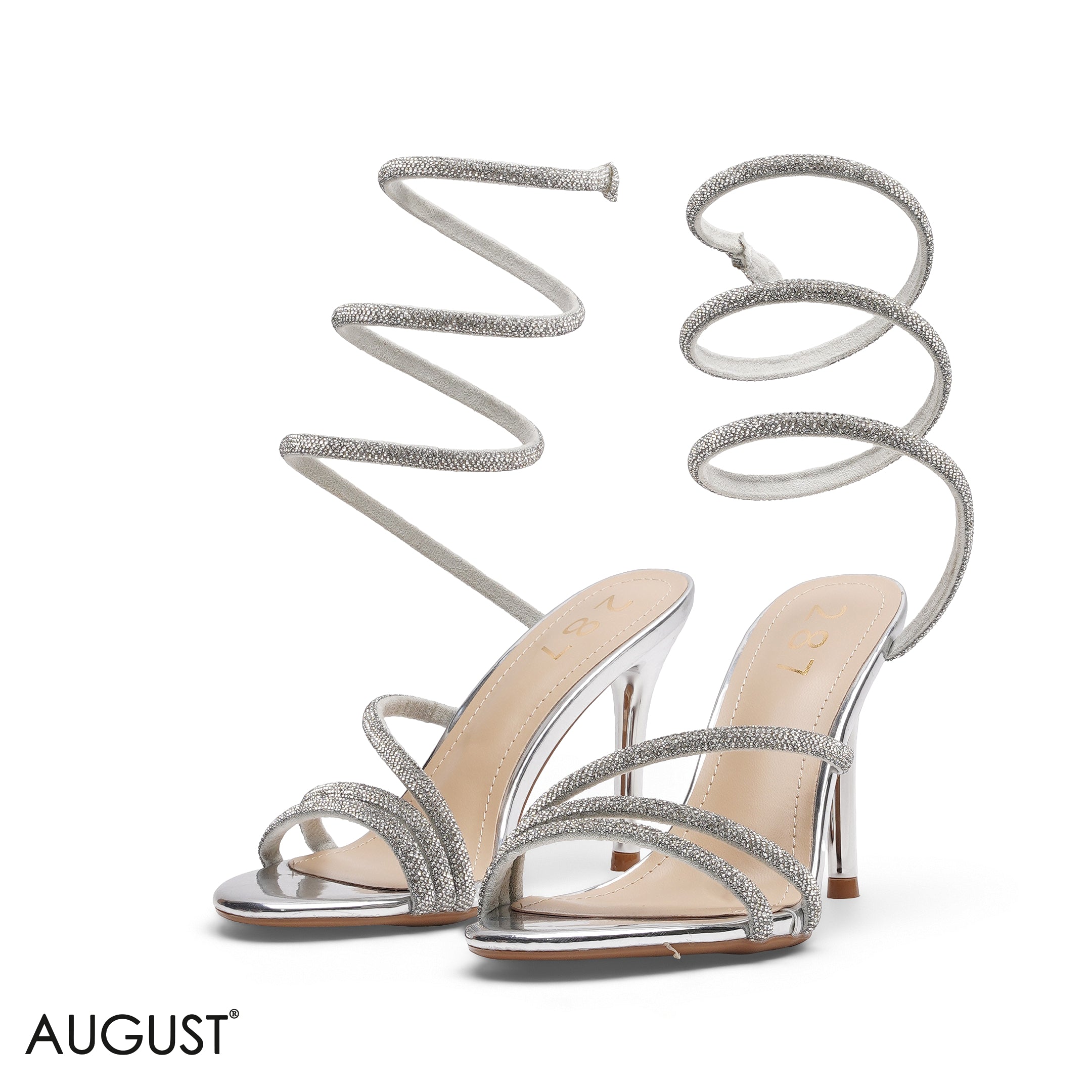SILVER SNAKE TEXTURE POINTED TOE SLINGBACK HEELS