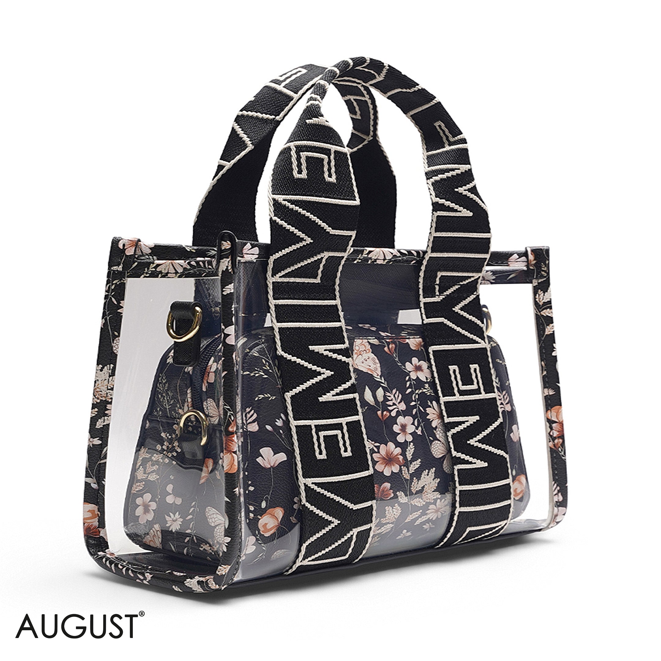 BLACK TRANSPARENT BAG WITH SOLID INNER POUCH-LARGE